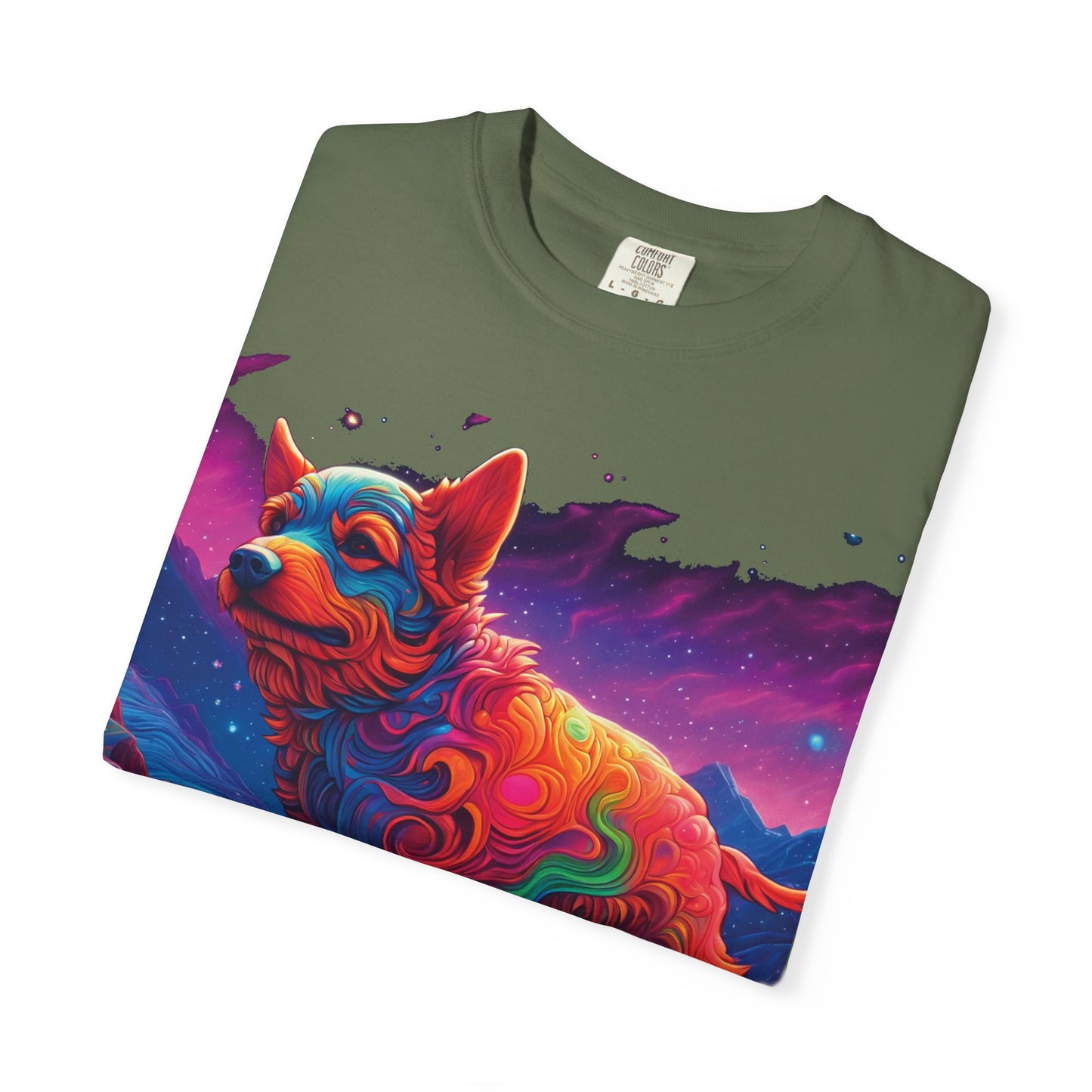 Psychedelic Fox Dog T-Shirt — Vibrant Neon Animal Art Tee (Includes PLURROUT.com Back Print)
