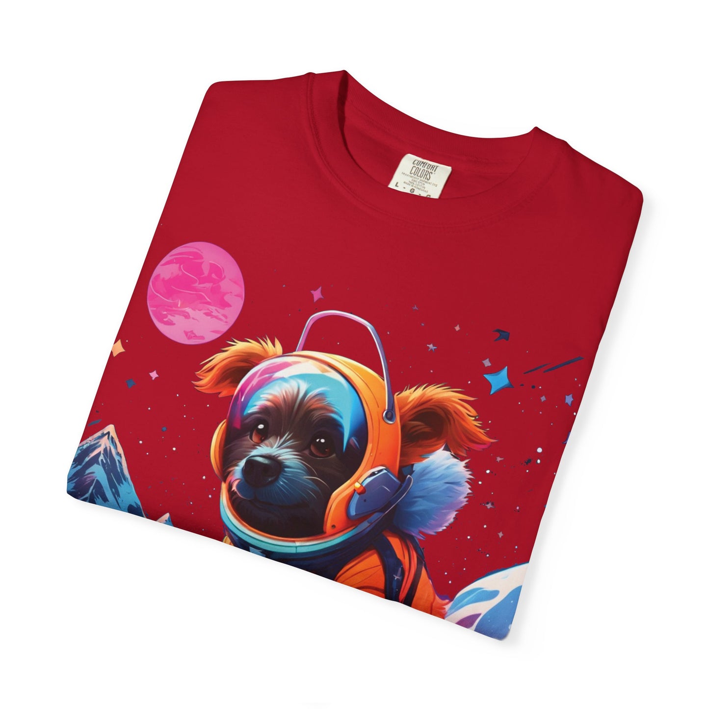 Astronaut Pug T-Shirt — Cute Space Dog Graphic Tee with PLUROUT.com Back Print