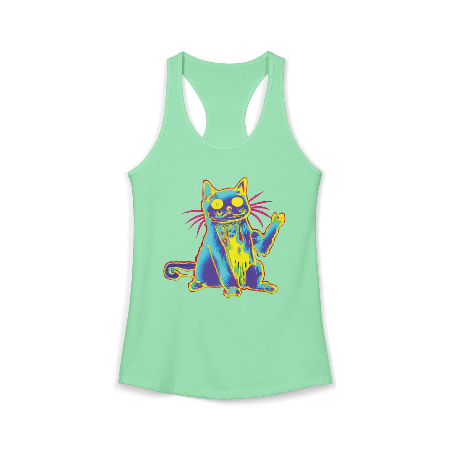Trippy Cat 'Hi' Racerback Tank — Women's Graphic Tank Top