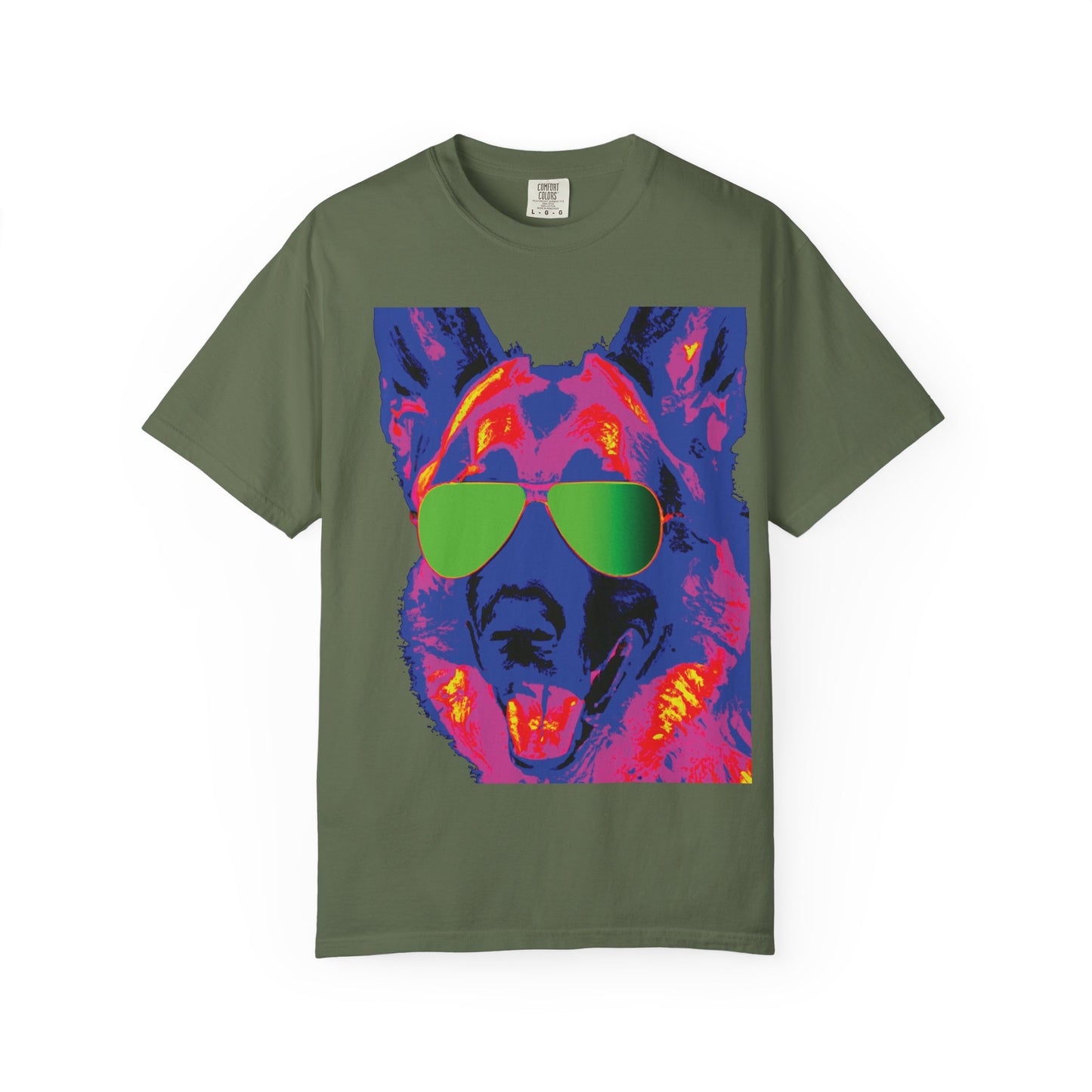 Cool Neon German Shepherd T-Shirt with Sunglasses – Retro Pop Art Dog Tee