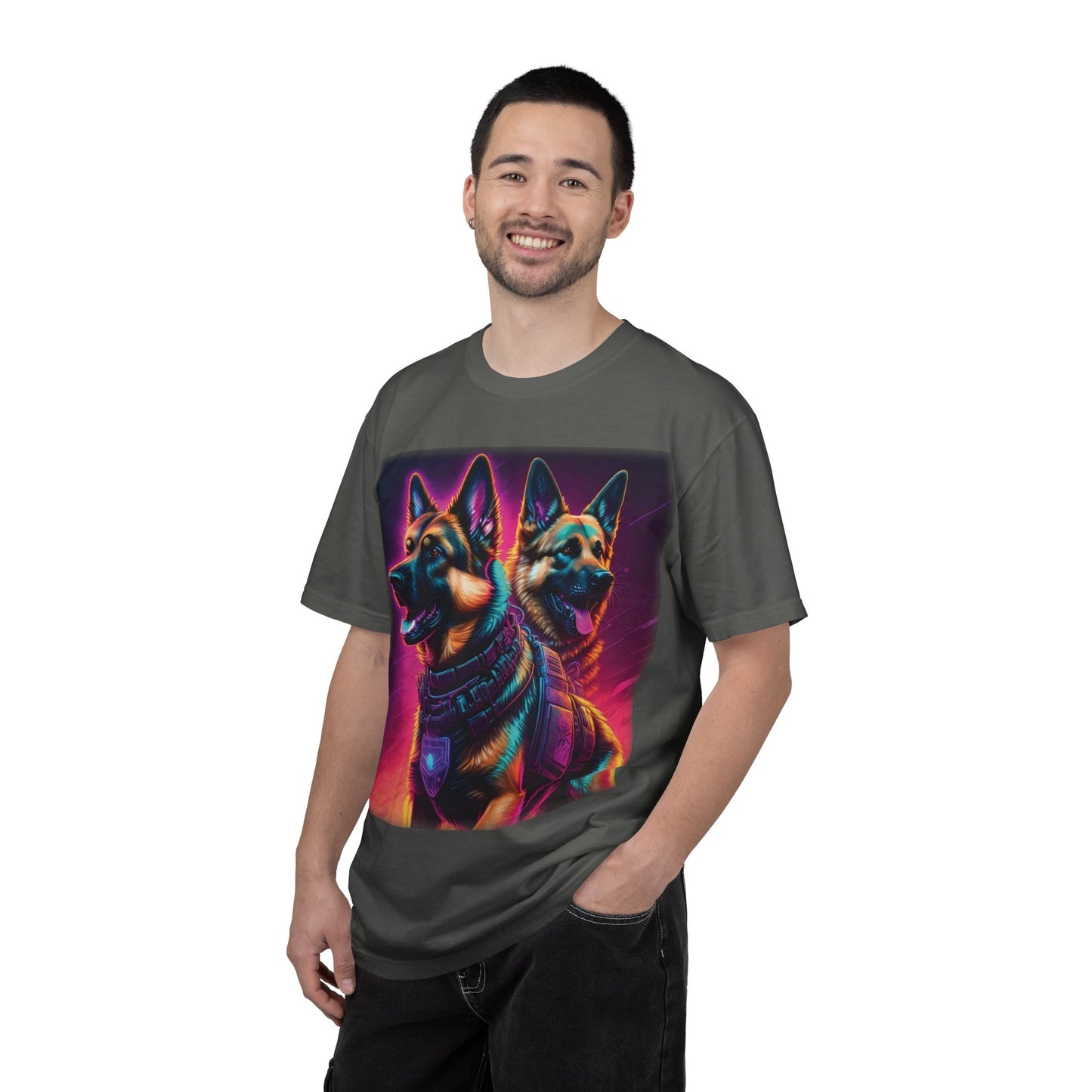 Neon K9 Duo T-Shirt — Cyber German Shepherds Graphic Tee