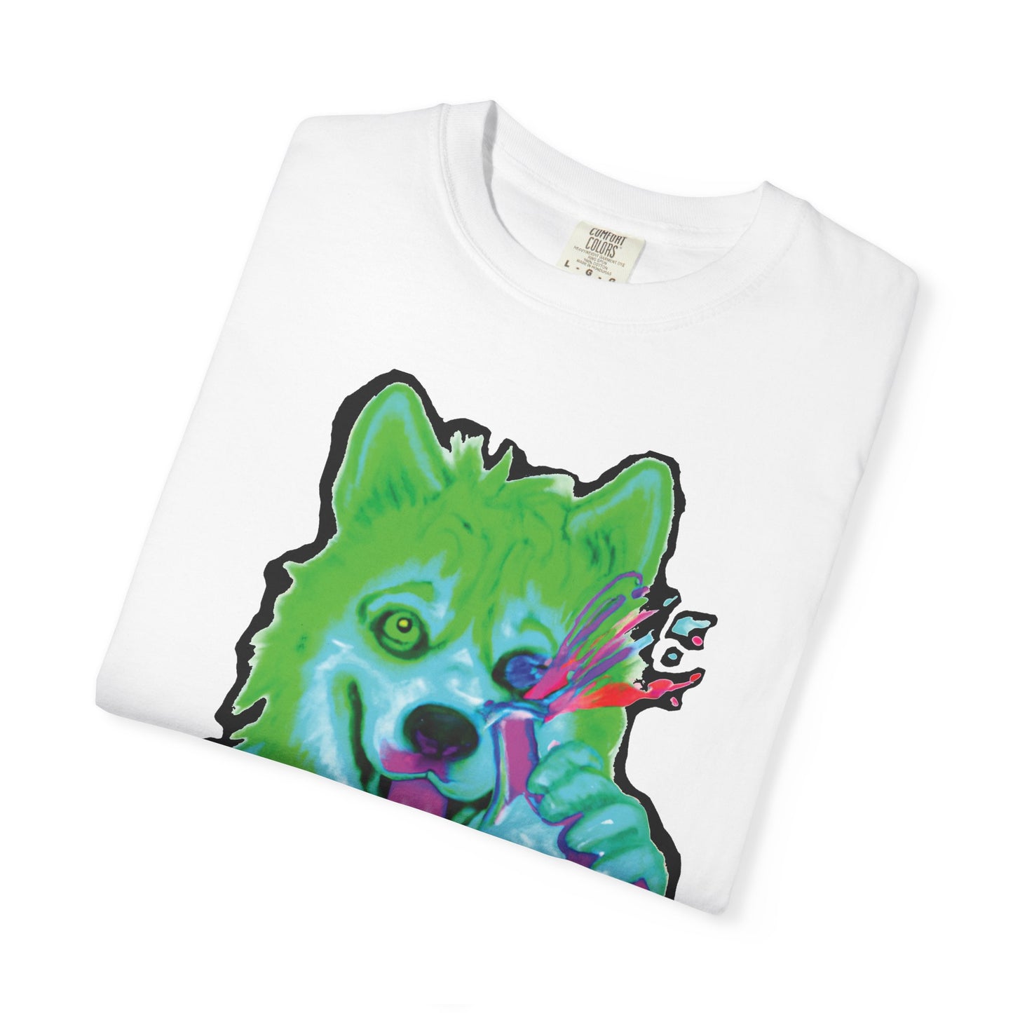 Chemist Wolf Graphic T-Shirt — Green Cartoon Animal Lab Art