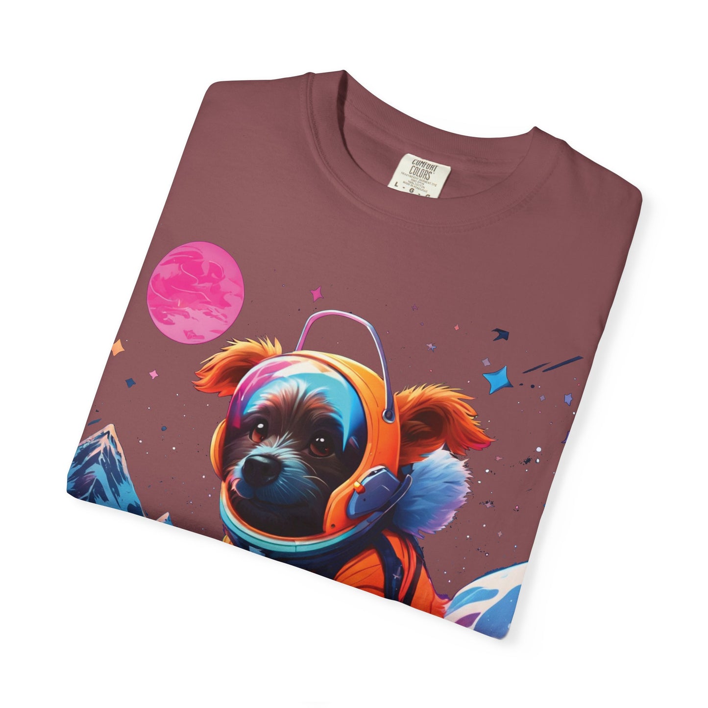 Astronaut Pug T-Shirt — Cute Space Dog Graphic Tee with PLUROUT.com Back Print