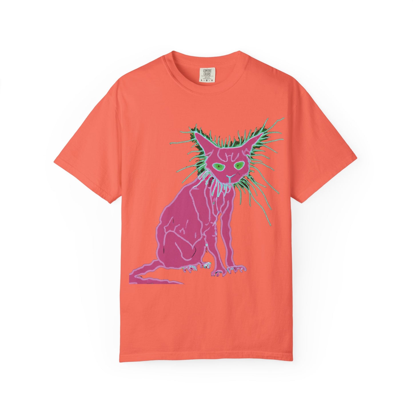 Sphynx Cat Graphic T-Shirt — Neon Pink & Green Punk Cat Design