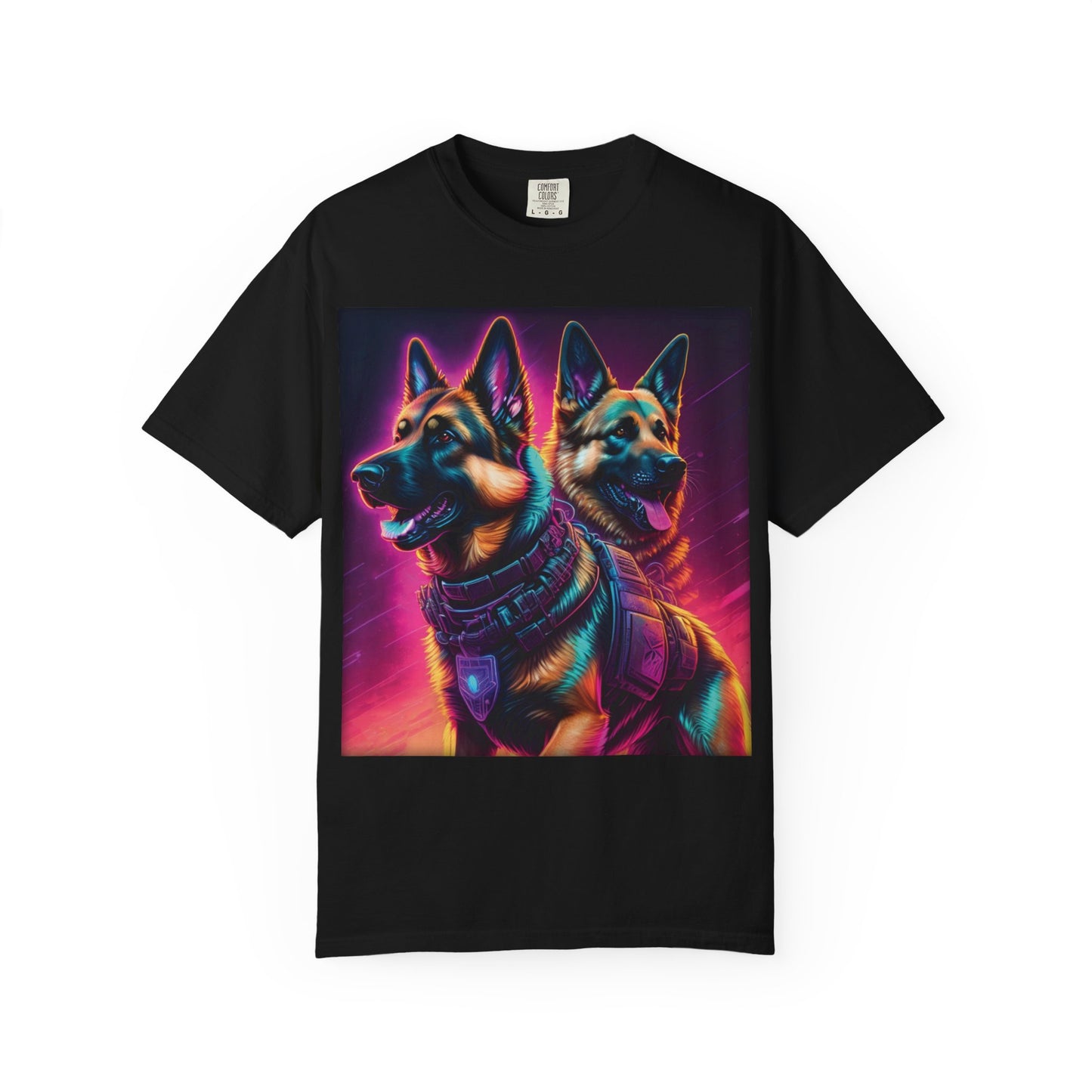 Neon K9 Duo T-Shirt — Cyber German Shepherds Graphic Tee