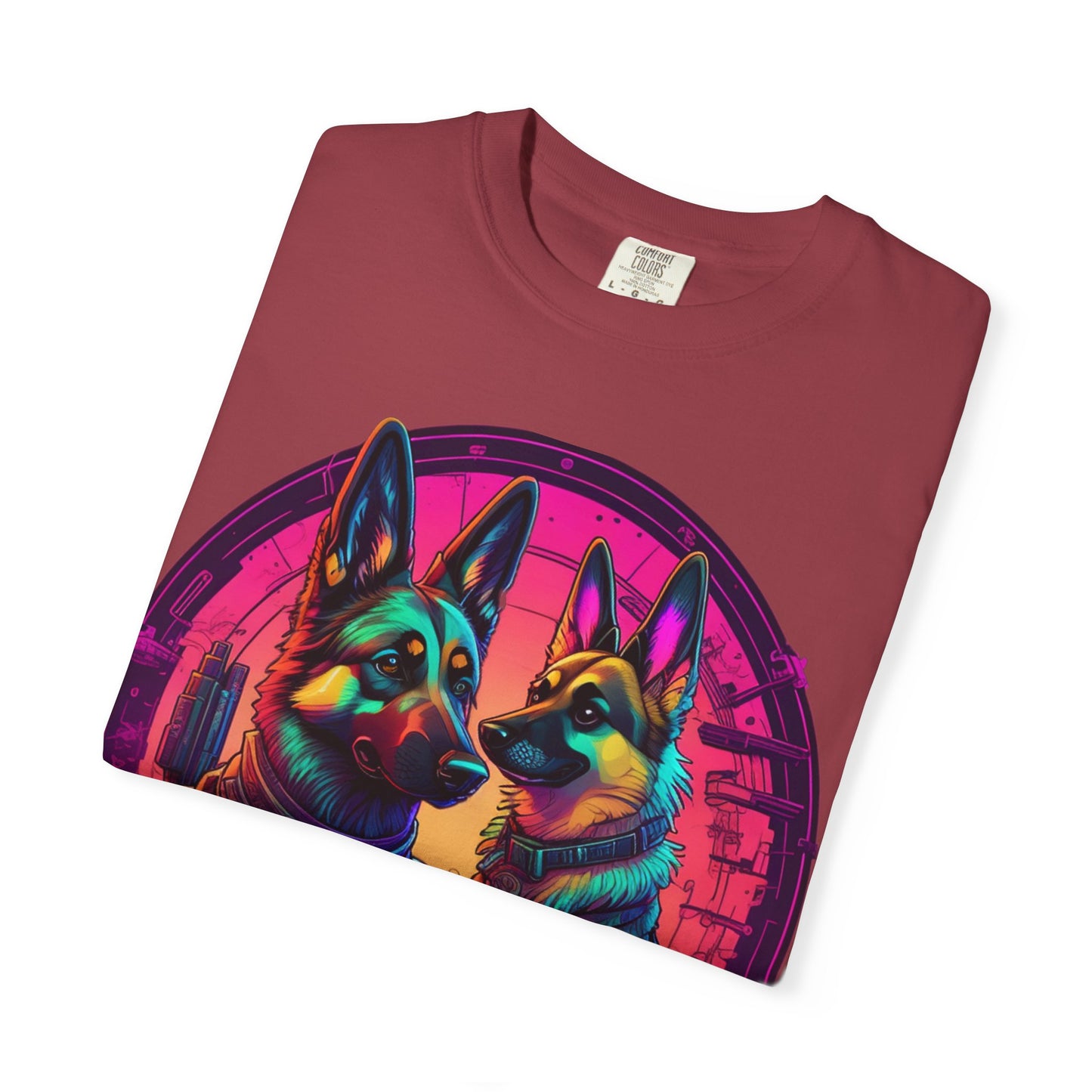 German Shepherd T-Shirt — Neon Retro Dog Duo Graphic Tee