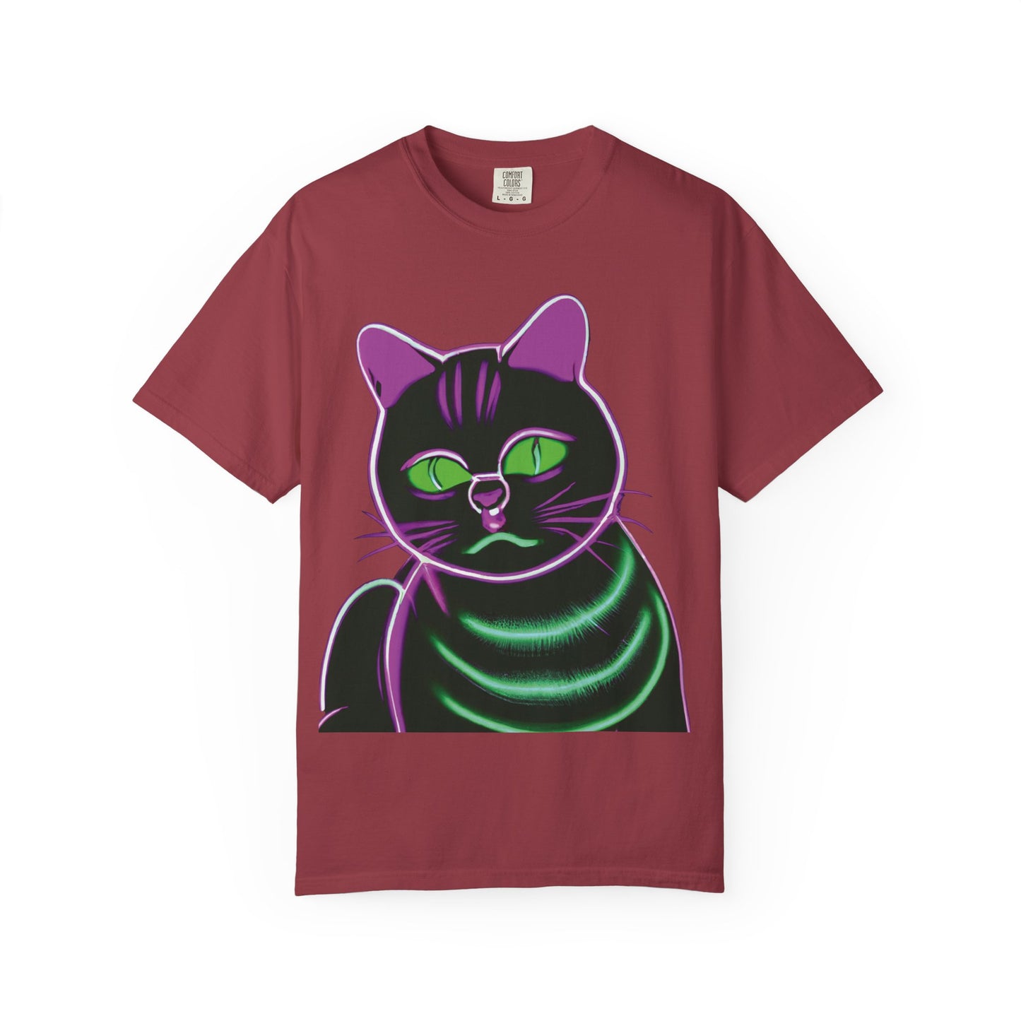 Neon Black Cat Graphic T-Shirt — Glow Green/Purple Cat Tee