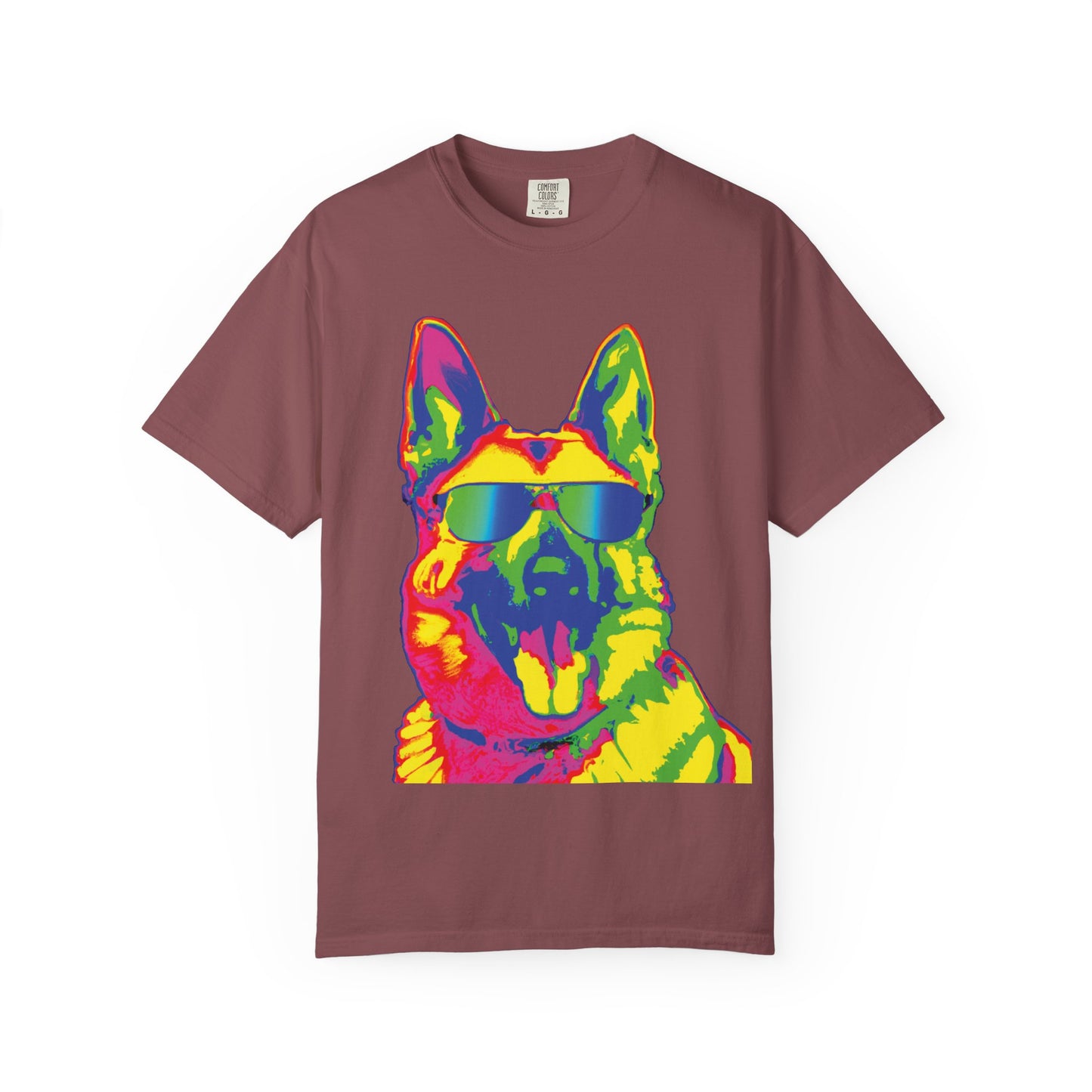 Retro Neon German Shepherd Tee — Cool Sunglasses Dog Graphic T-Shirt