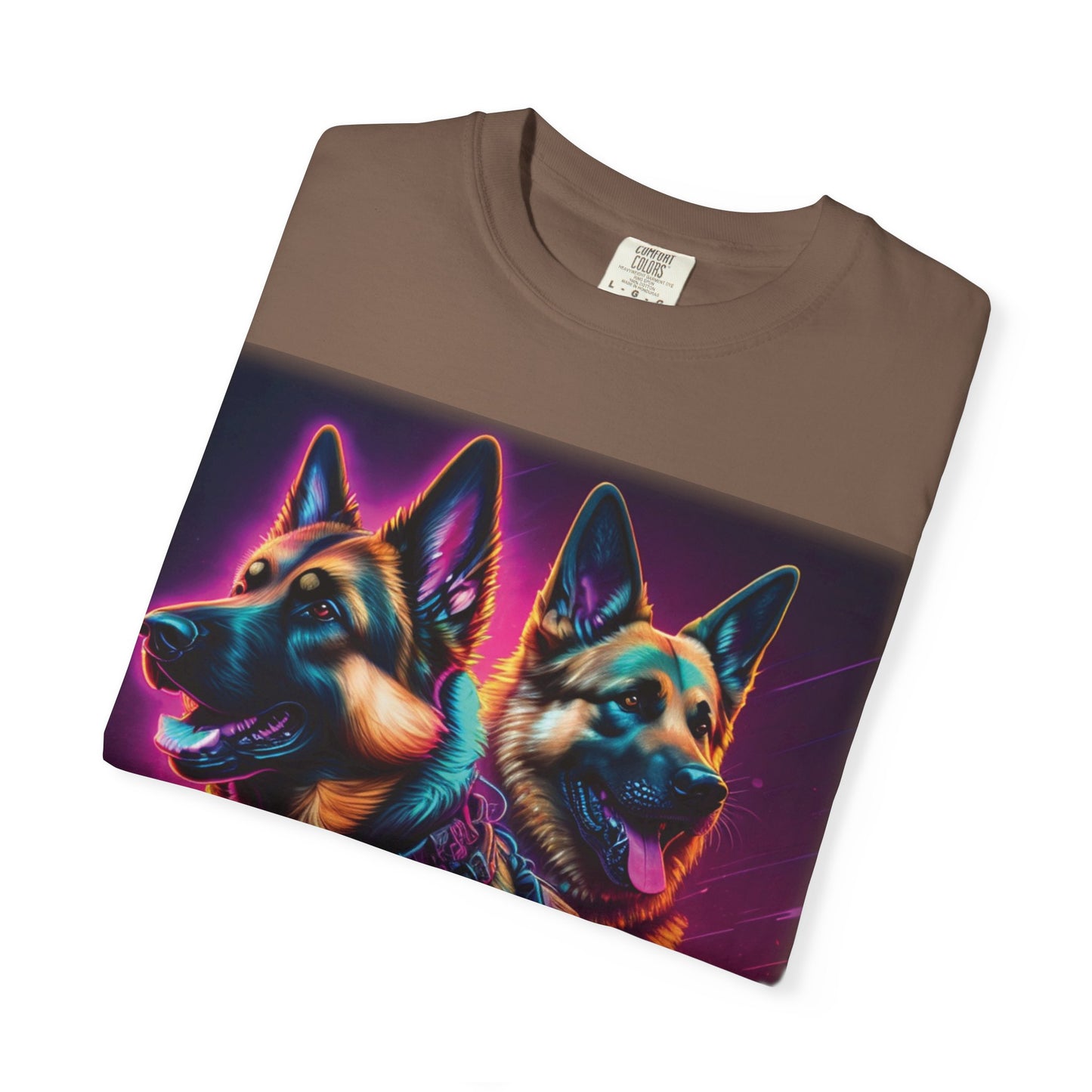 Neon K9 Duo T-Shirt — Cyber German Shepherds Graphic Tee