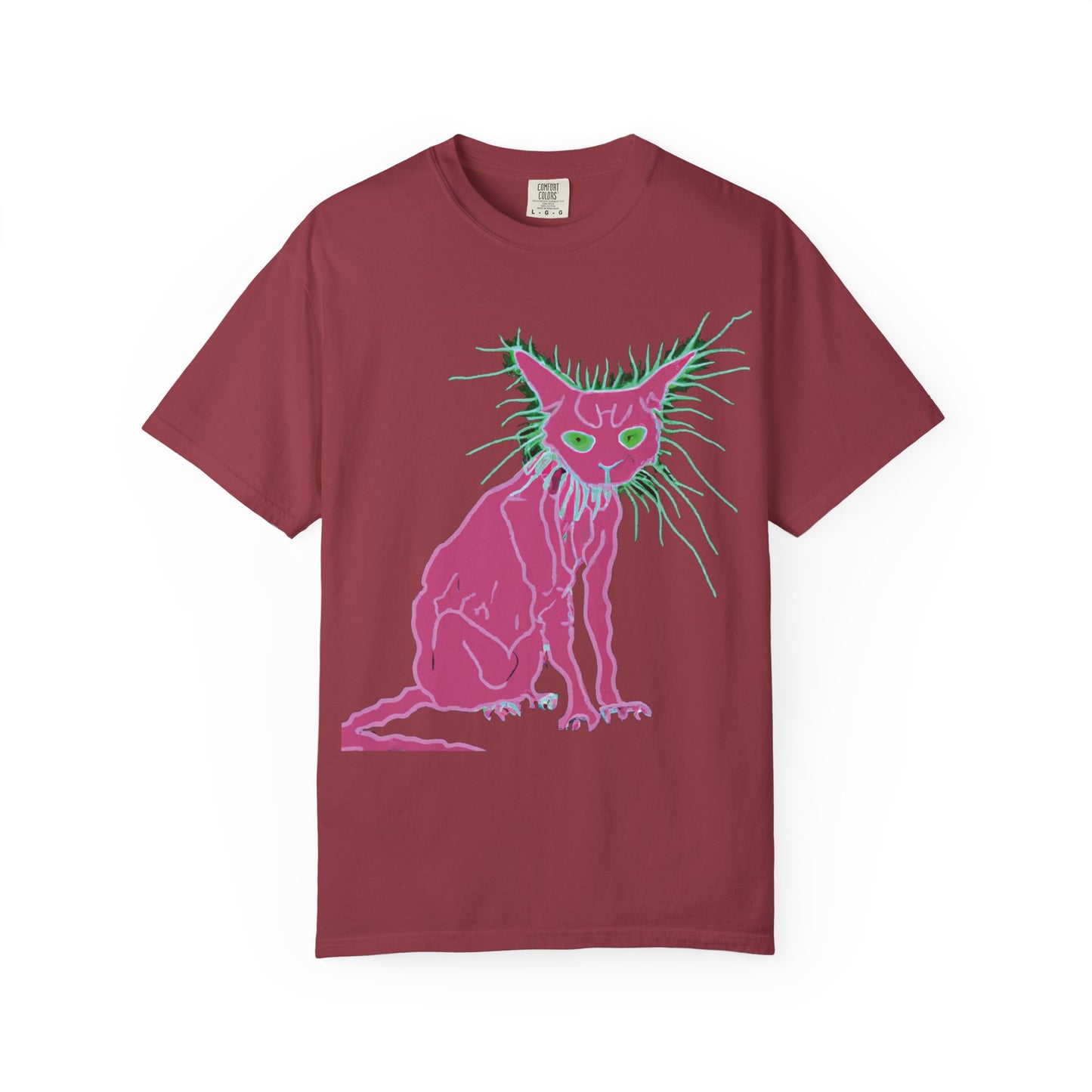 Sphynx Cat Graphic T-Shirt — Neon Pink & Green Punk Cat Design