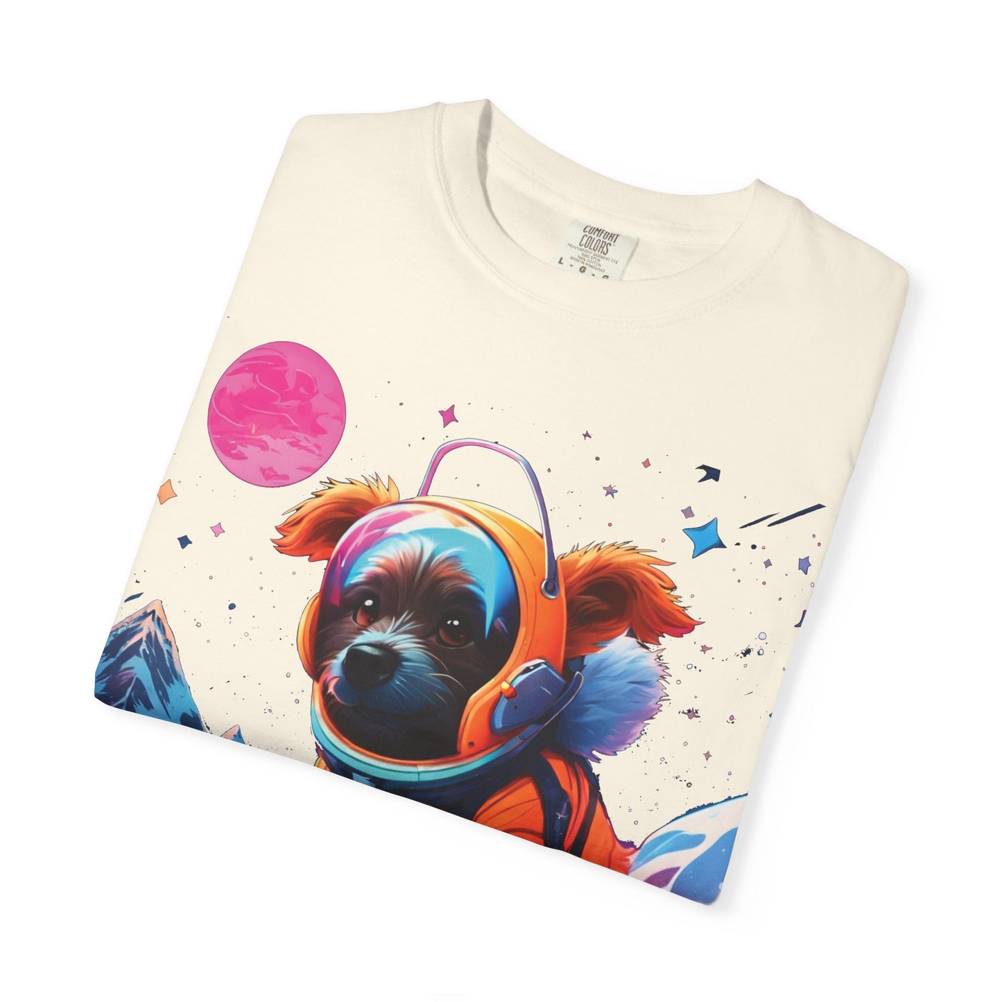Astronaut Pug T-Shirt — Cute Space Dog Graphic Tee with PLUROUT.com Back Print
