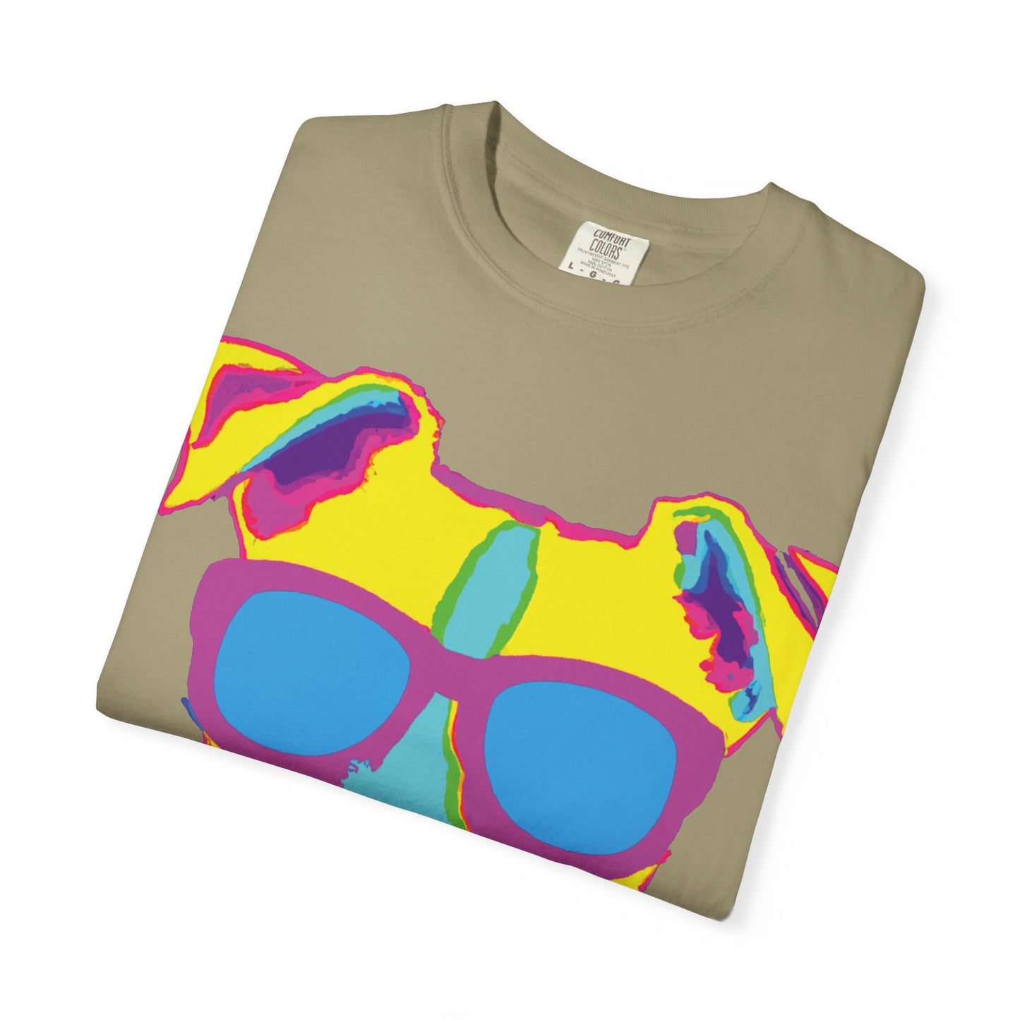 Dog Sunglasses Tee — Colorful Pop Art Dog T-Shirt (PLURout.com Back)