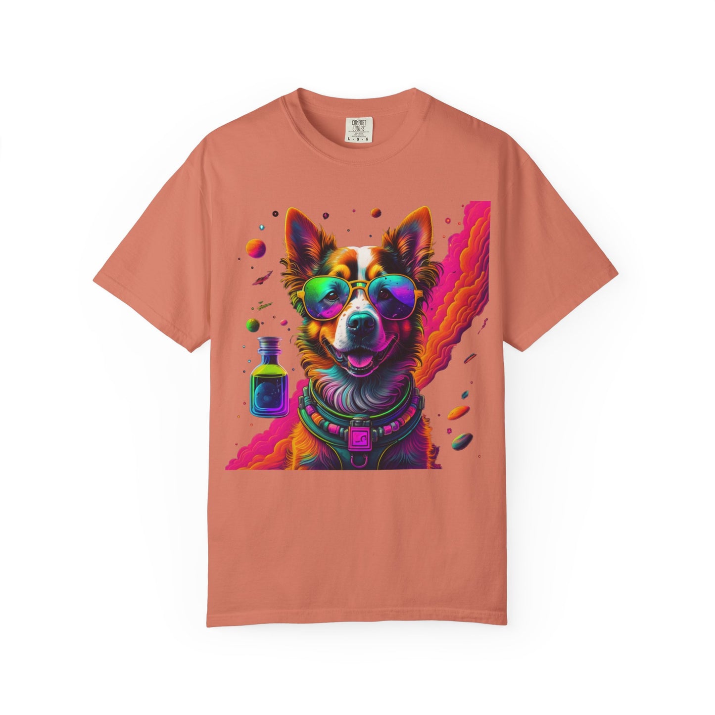 Psychedelic Dog Graphic Tee — Colorful Sunglasses Pup Print