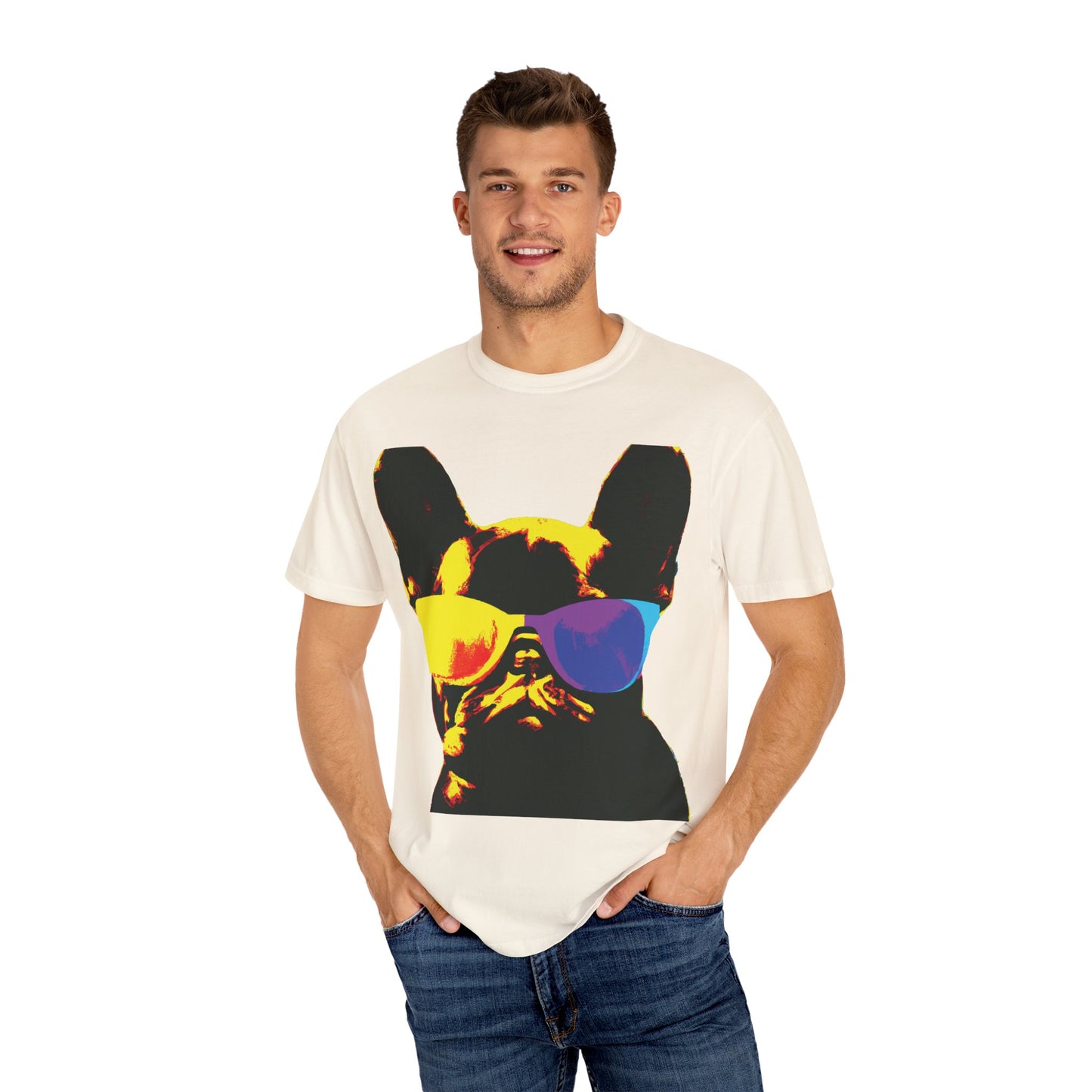 Colorful Sunglasses French Bulldog Tee (PlurOut.com Back Print)