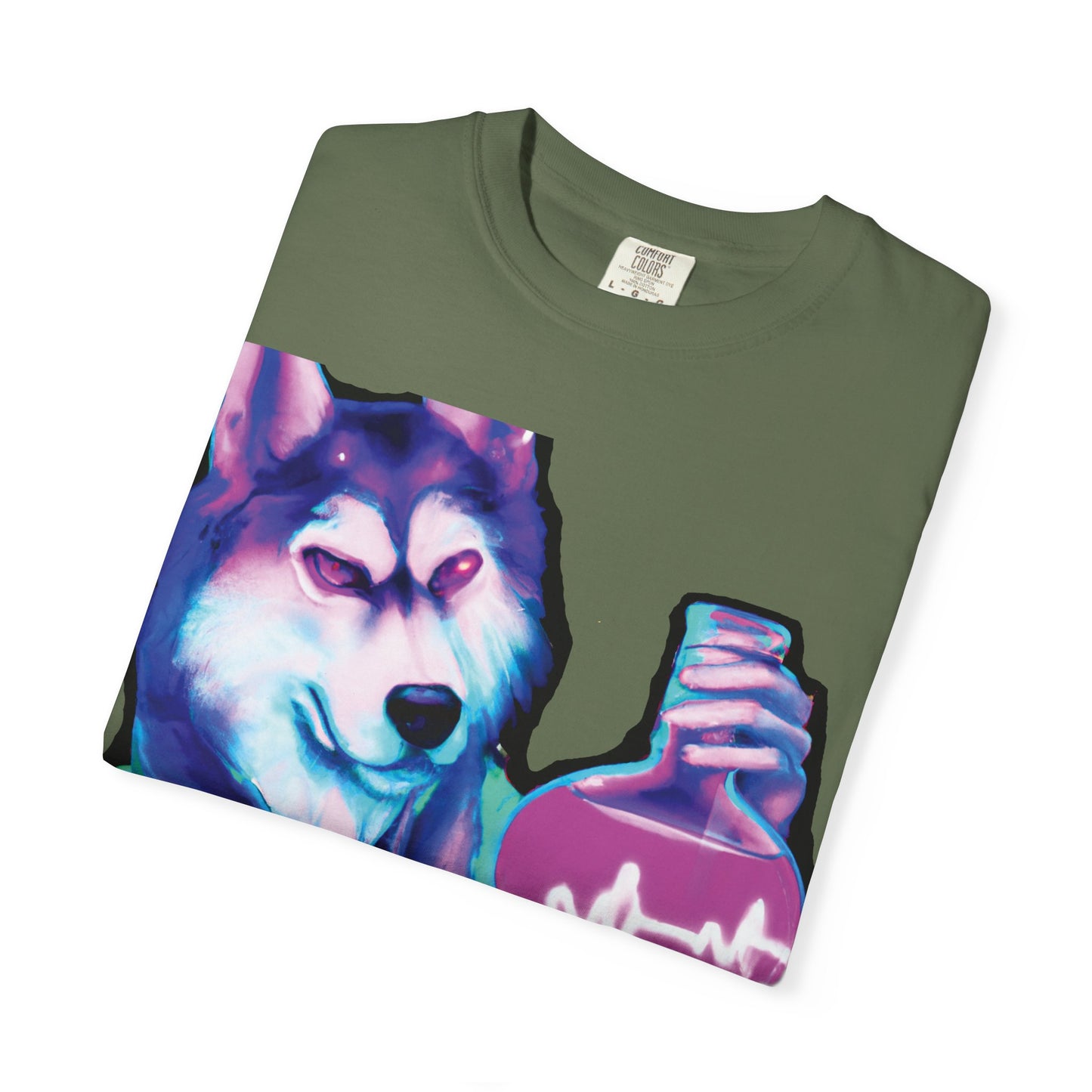 Husky Chemist T-Shirt — Neon Vial Heartbeat Graphic Tee