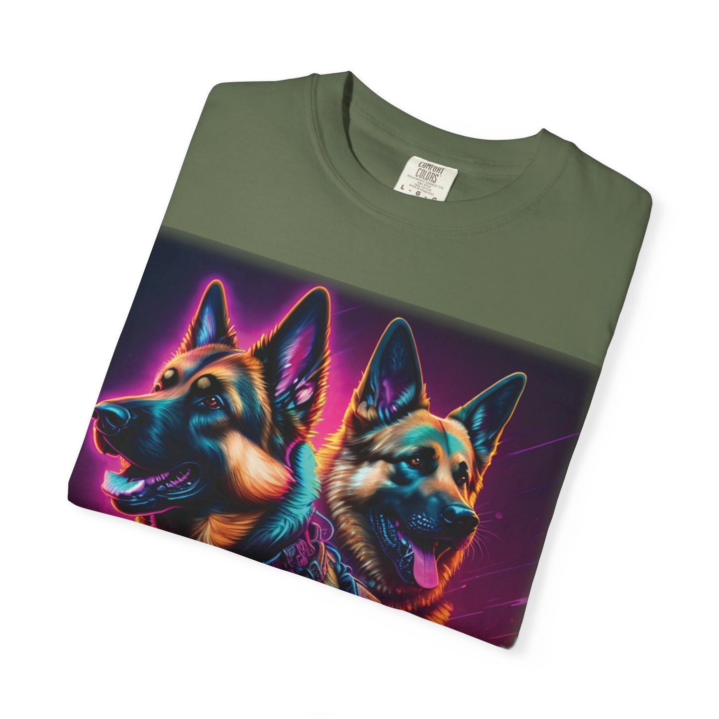 Neon K9 Duo T-Shirt — Cyber German Shepherds Graphic Tee