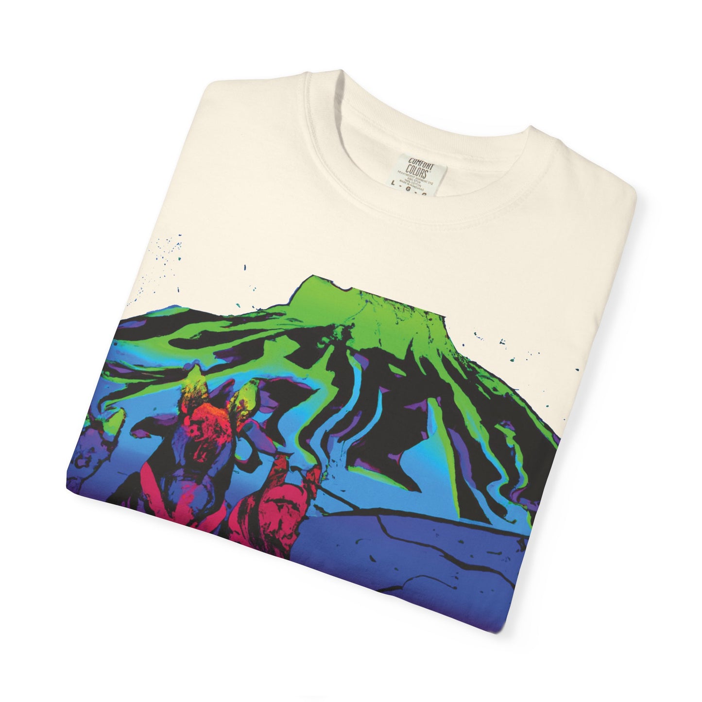 Psychedelic Volcano Dogs T-Shirt — Neon Mountain Graphic Tee