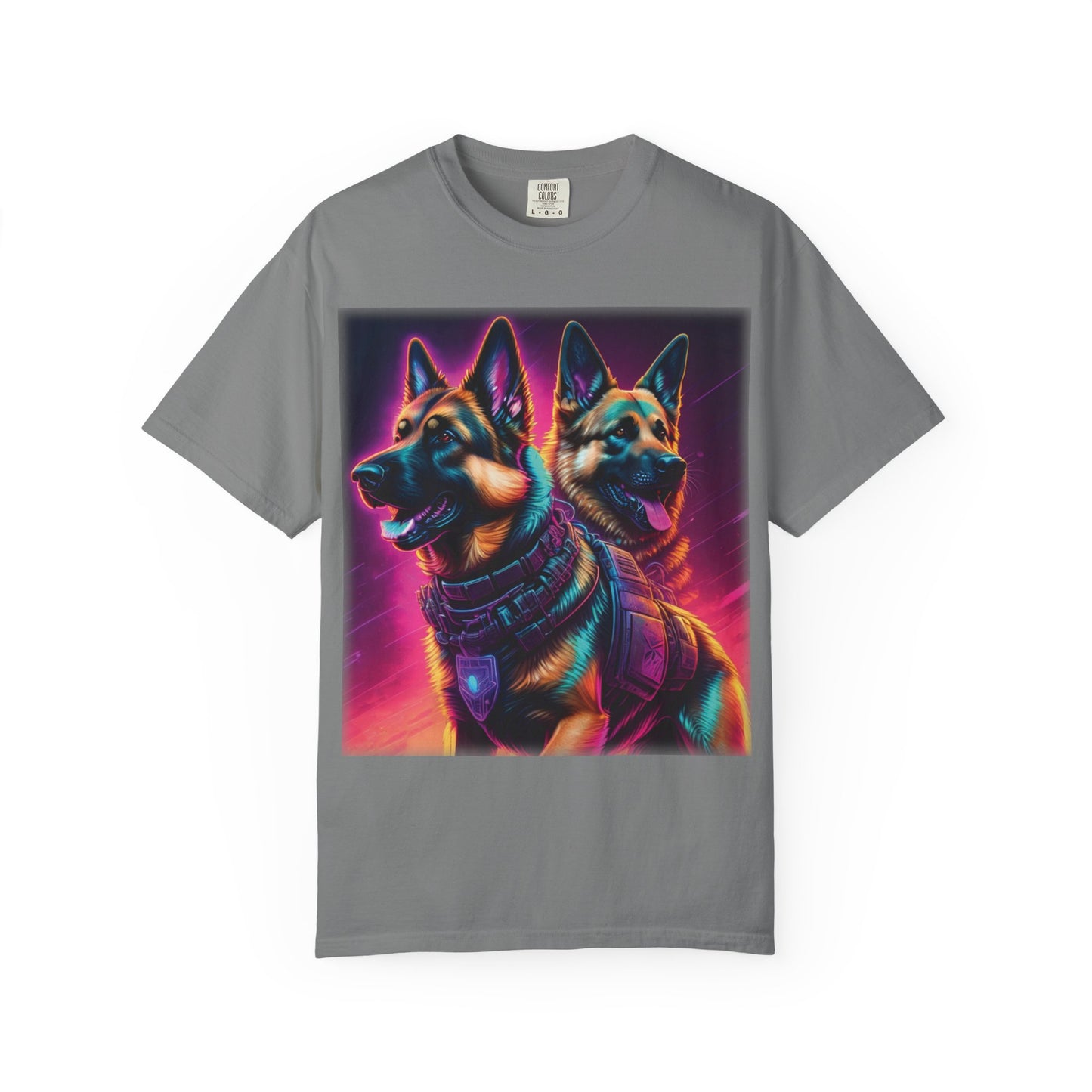 Neon K9 Duo T-Shirt — Cyber German Shepherds Graphic Tee