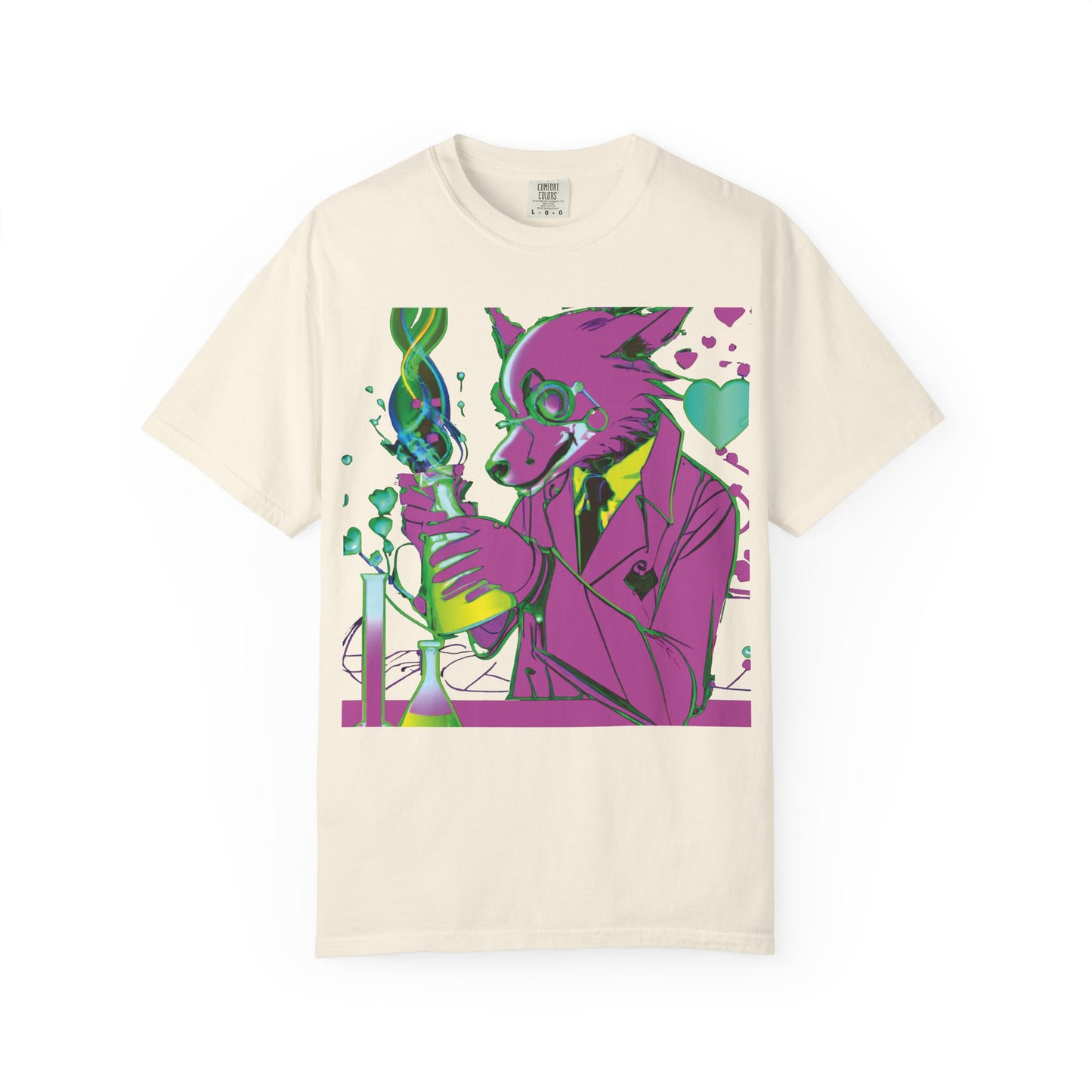 Wolf Chemist Graphic T-Shirt — Neon Vibe Animal Scientist Tee