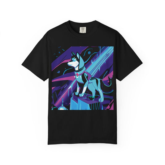 Arctic Husky Graphic T‑Shirt — Neon Cyber Wolf Design