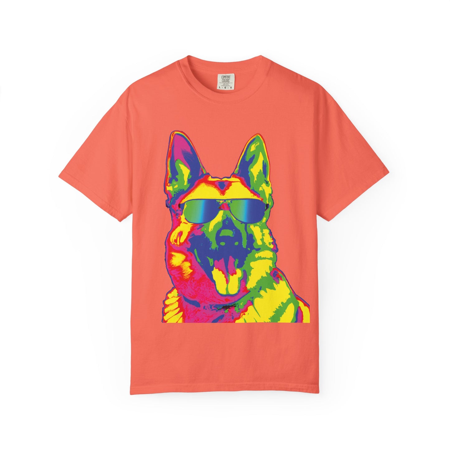 Retro Neon German Shepherd Tee — Cool Sunglasses Dog Graphic T-Shirt