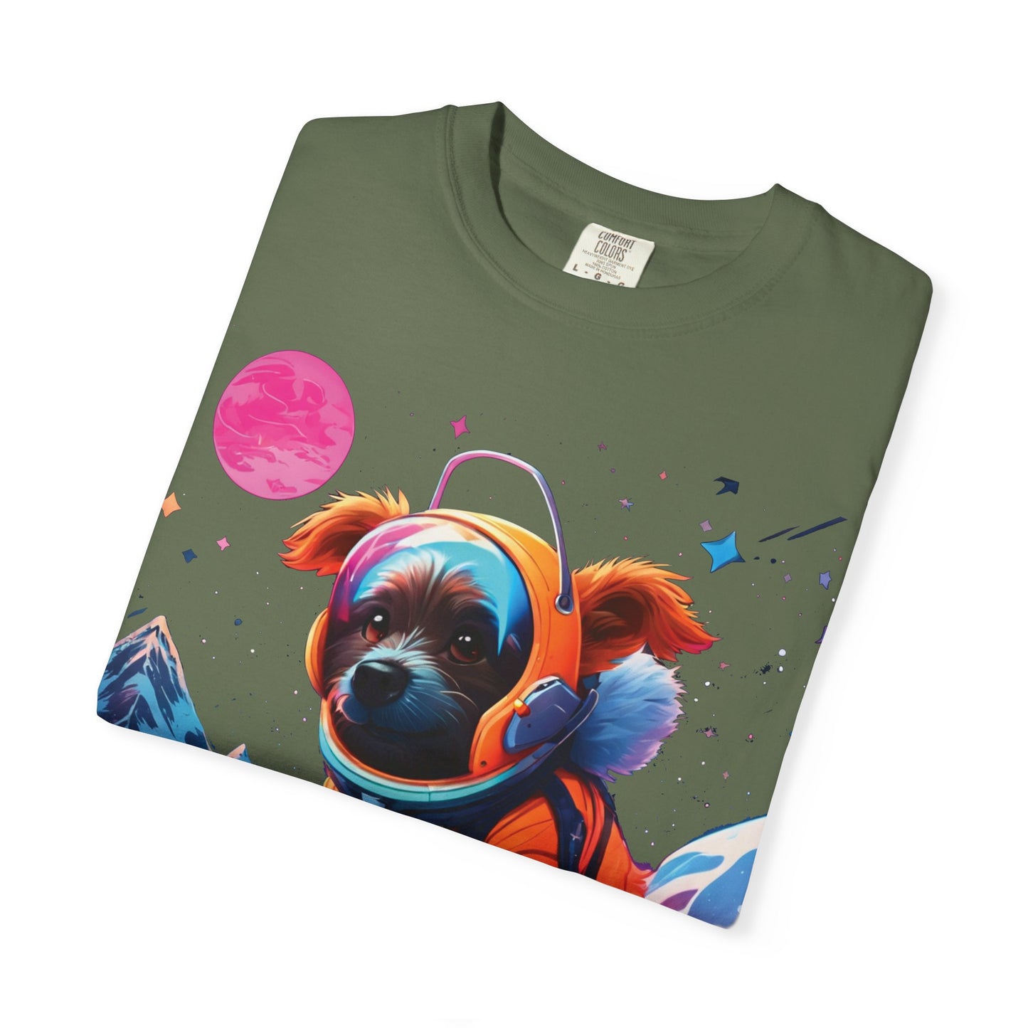 Astronaut Pug T-Shirt — Cute Space Dog Graphic Tee with PLUROUT.com Back Print