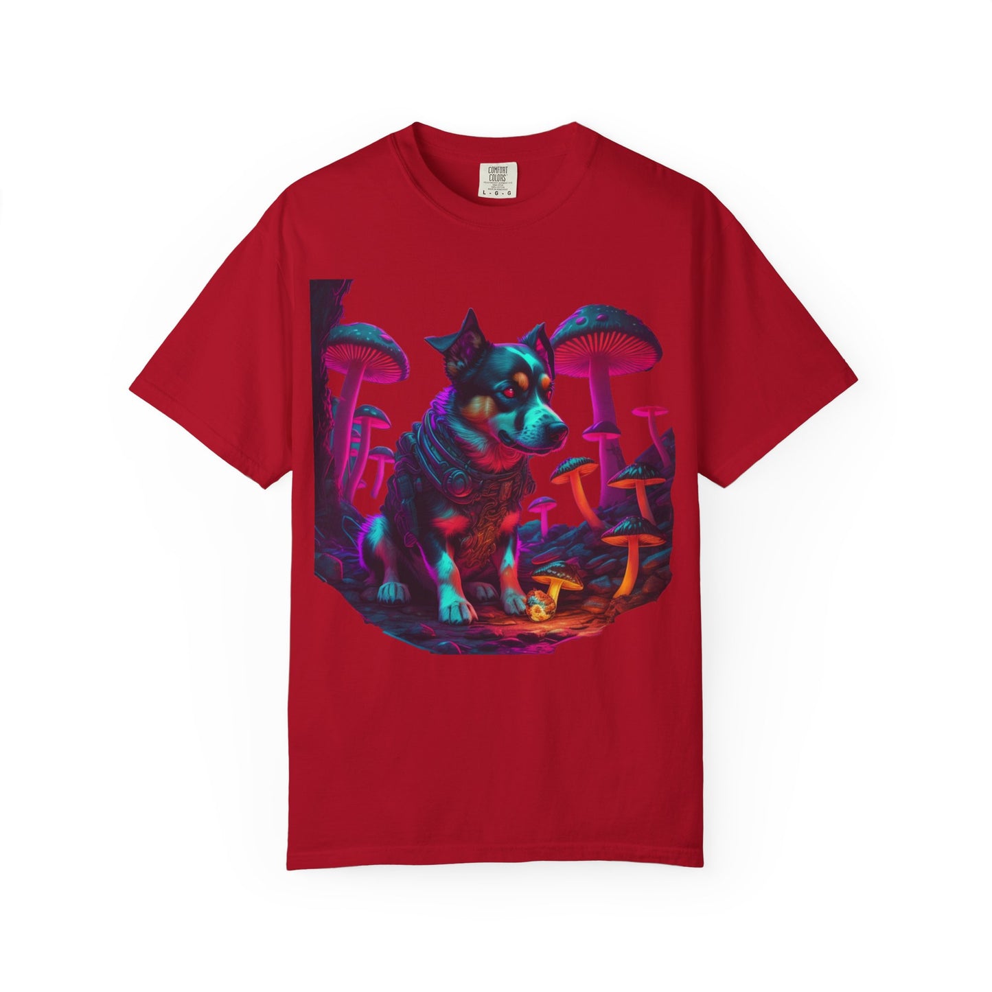 Psychedelic Husky T-Shirt — Neon Mushroom Dog Graphic Tee
