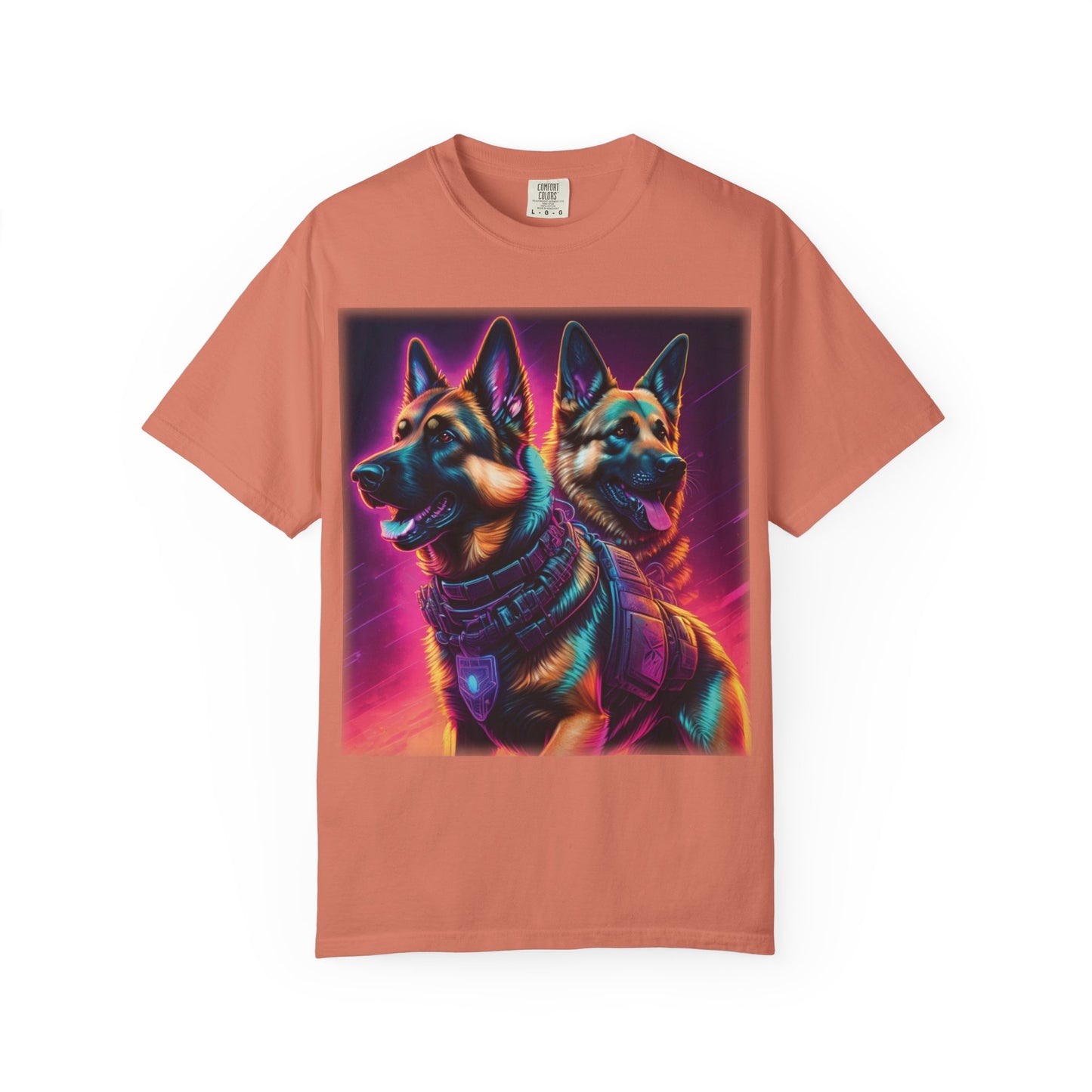 Neon K9 Duo T-Shirt — Cyber German Shepherds Graphic Tee