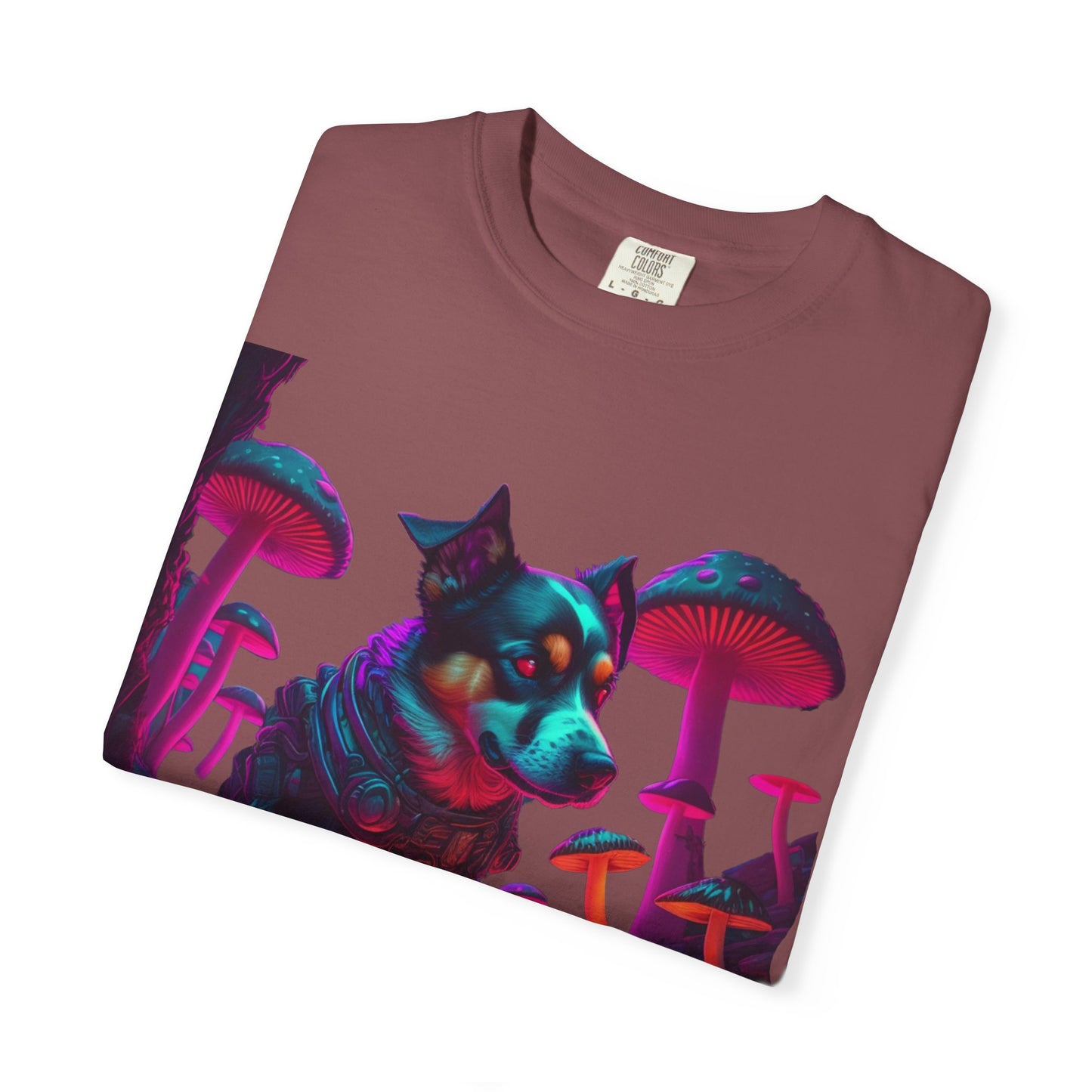 Psychedelic Husky T-Shirt — Neon Mushroom Dog Graphic Tee