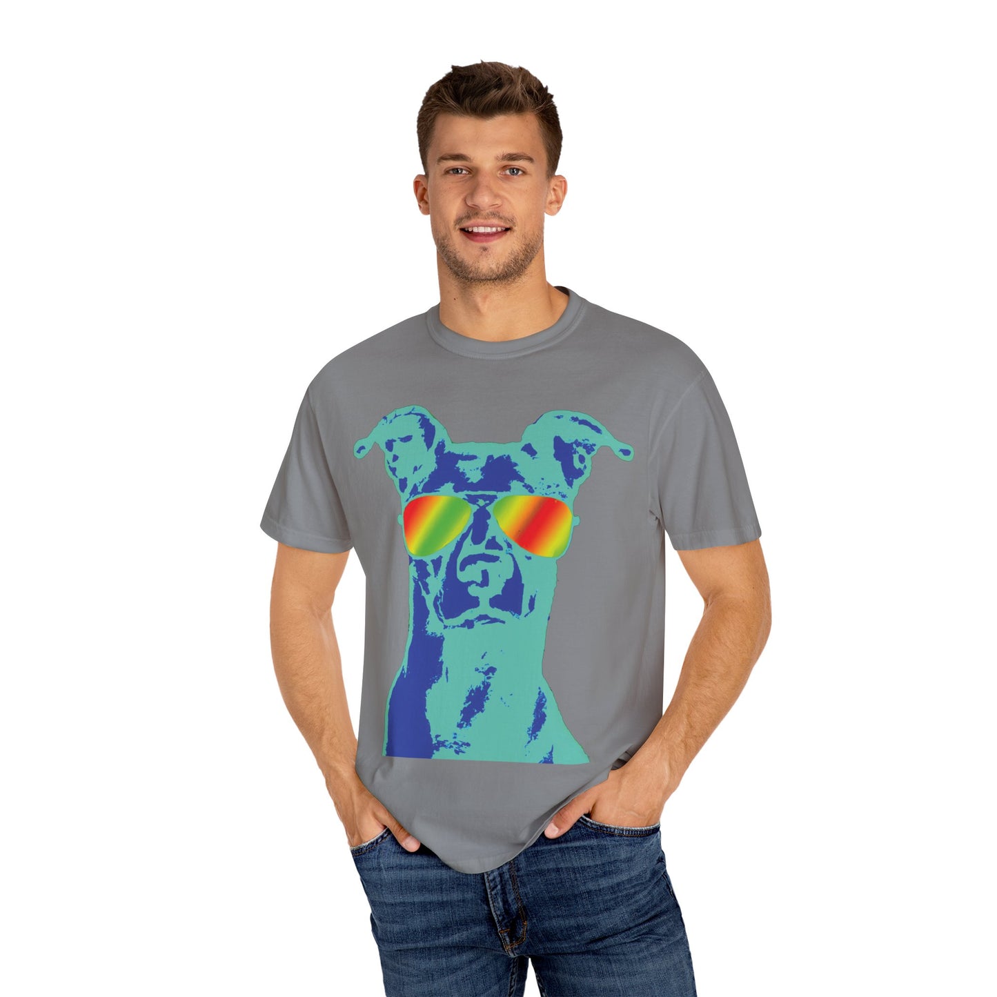 Cool Dog Graphic Tee — Rainbow Sunglasses Pitbull T‑Shirt