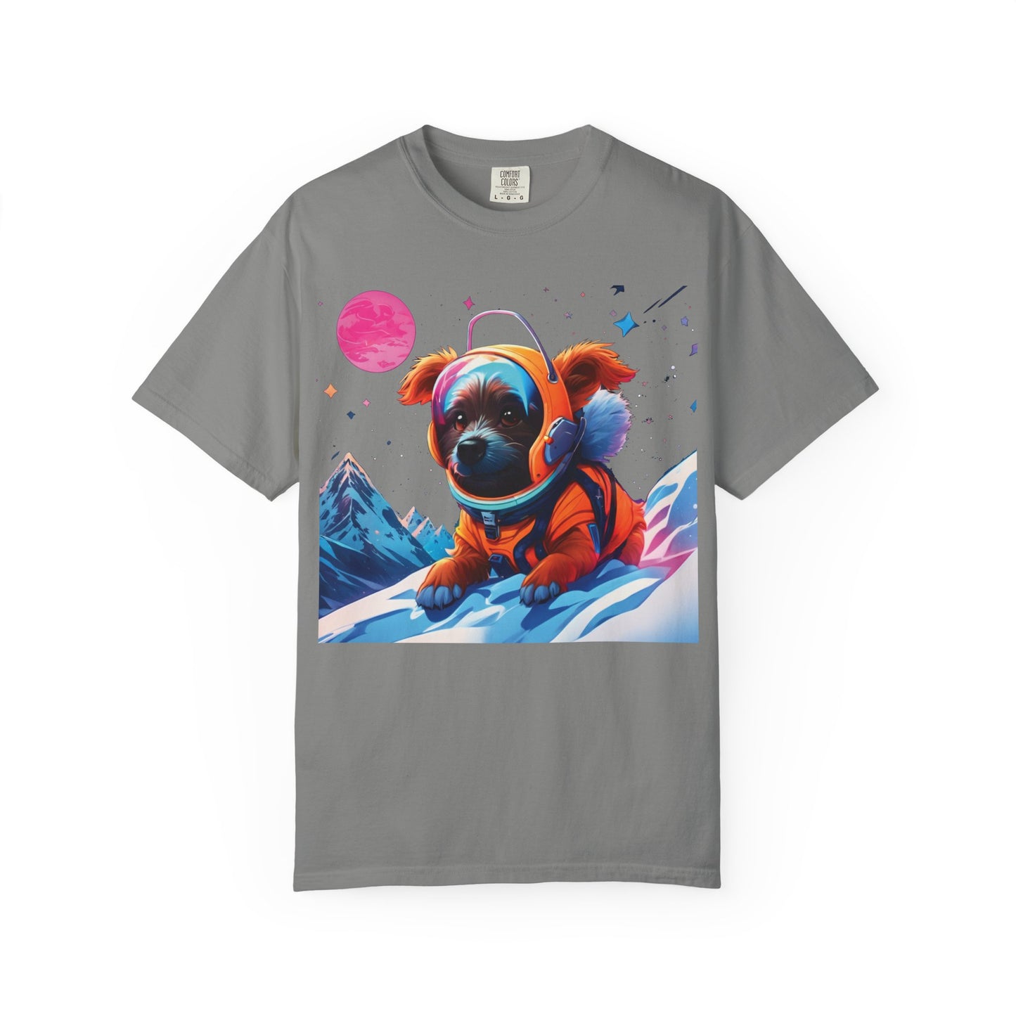 Astronaut Pug T-Shirt — Cute Space Dog Graphic Tee with PLUROUT.com Back Print
