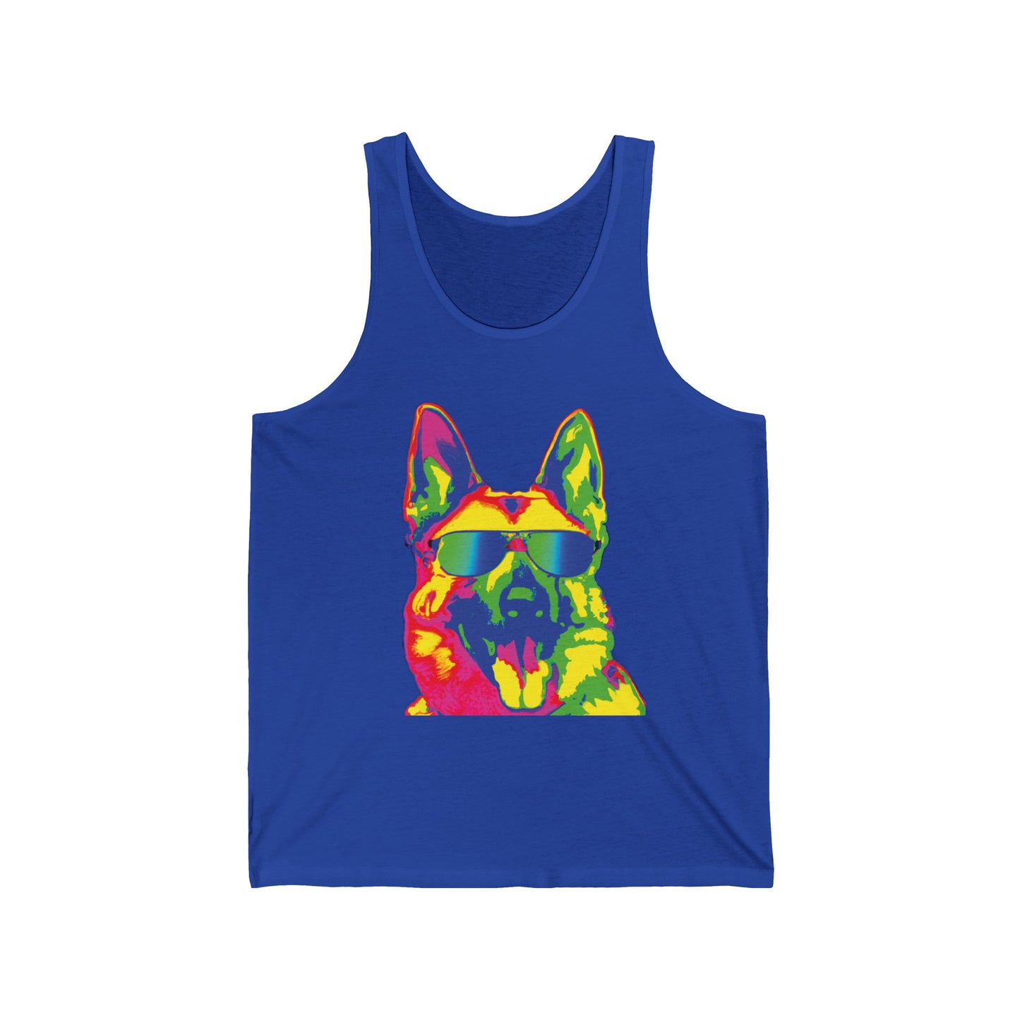 Colorful Neon German Shepherd Tank Top — Retro Dog Graphic Tank