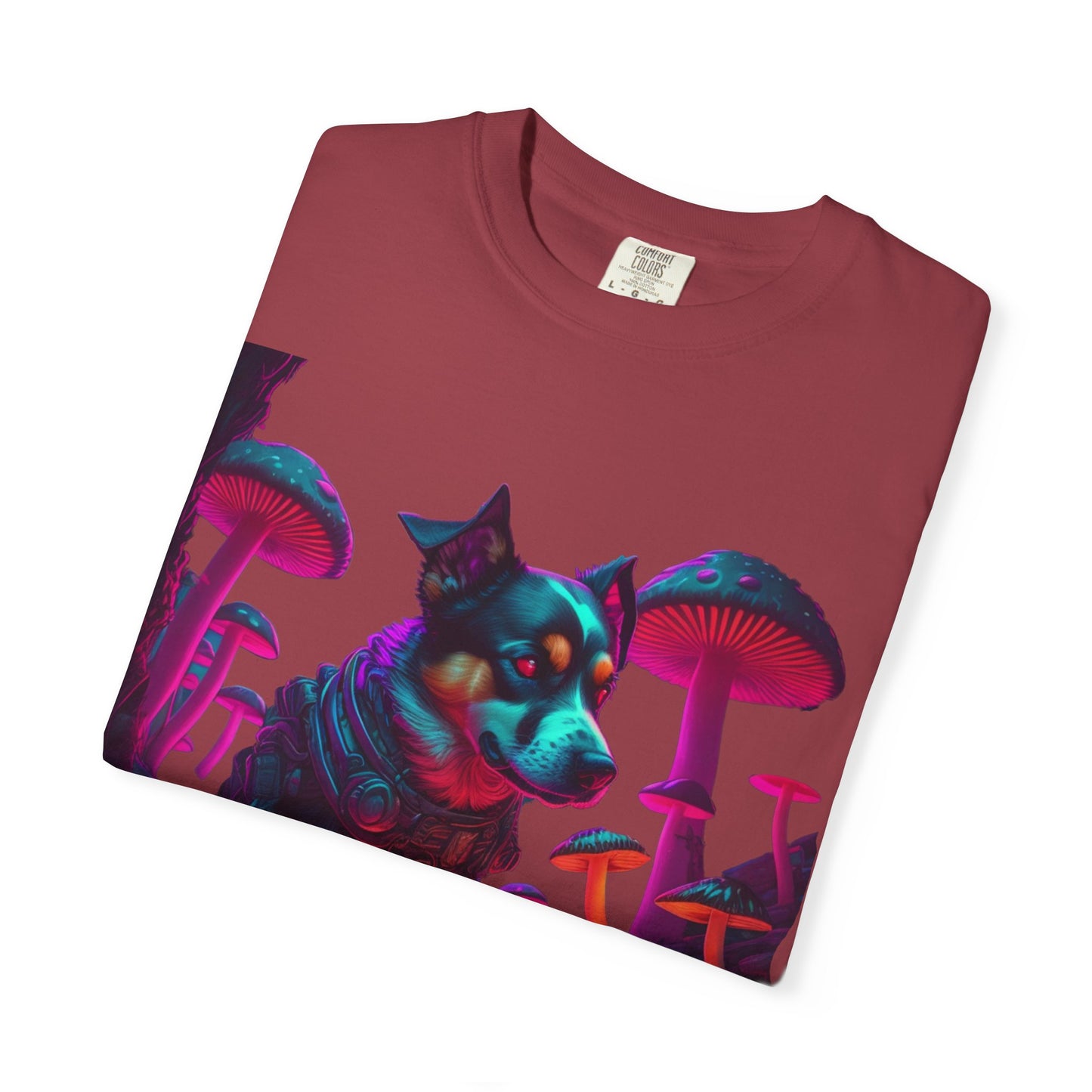Psychedelic Husky T-Shirt — Neon Mushroom Dog Graphic Tee