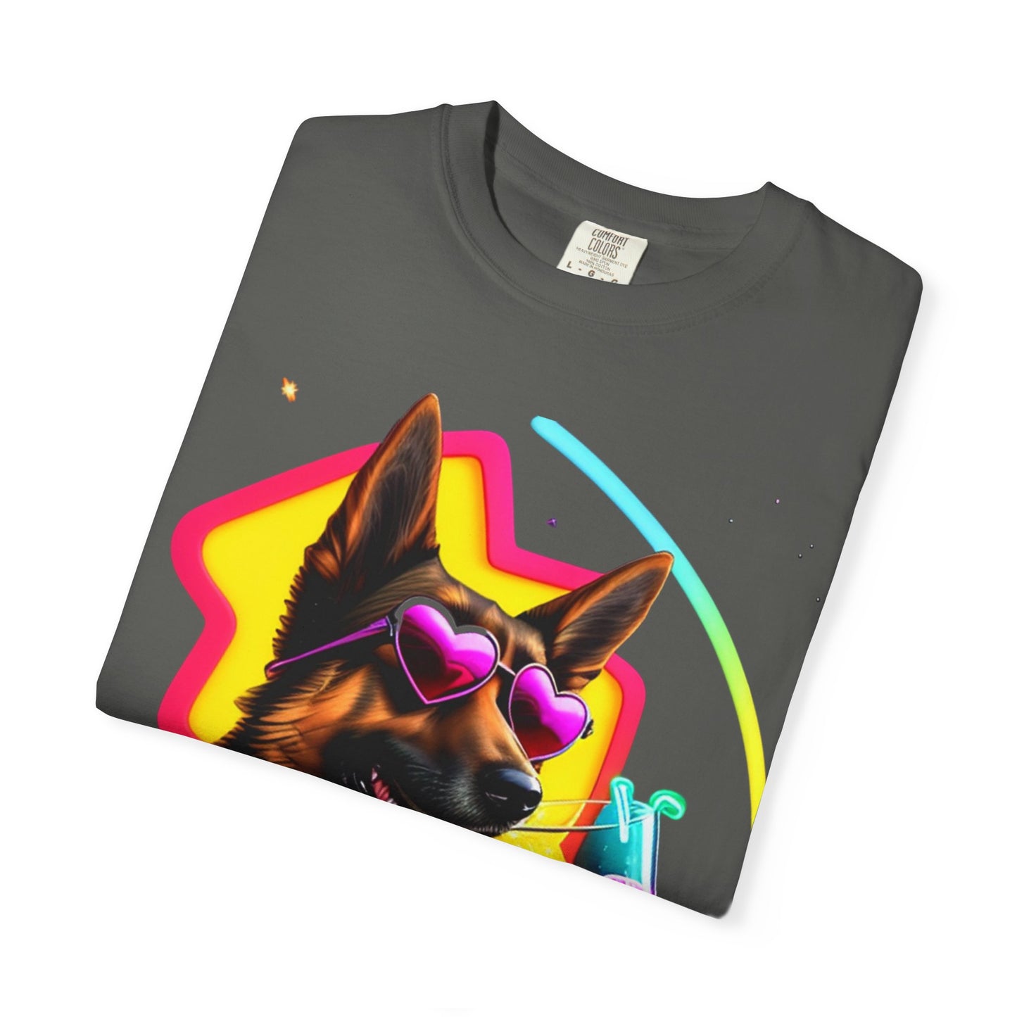 Dog Summer Tee — German Shepherd with Sunglasses & Drink