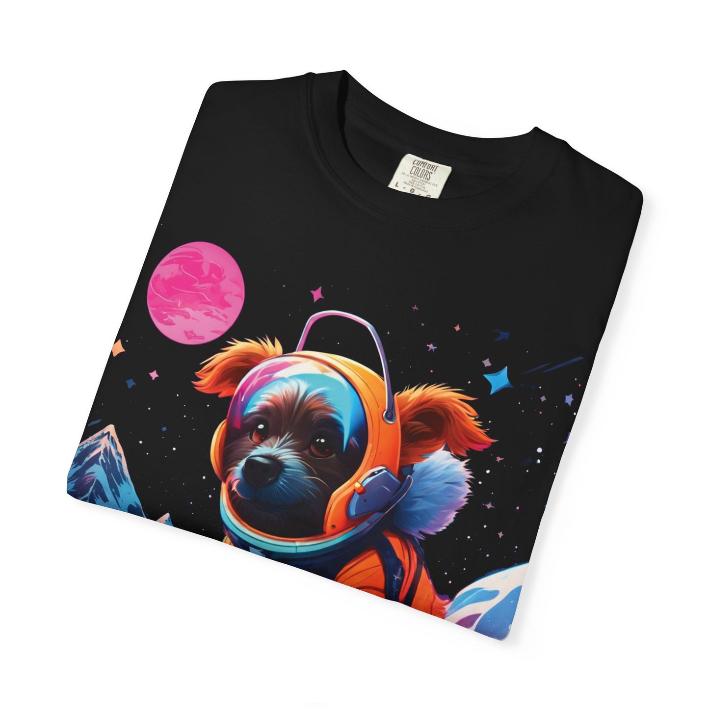 Astronaut Pug T-Shirt — Cute Space Dog Graphic Tee with PLUROUT.com Back Print