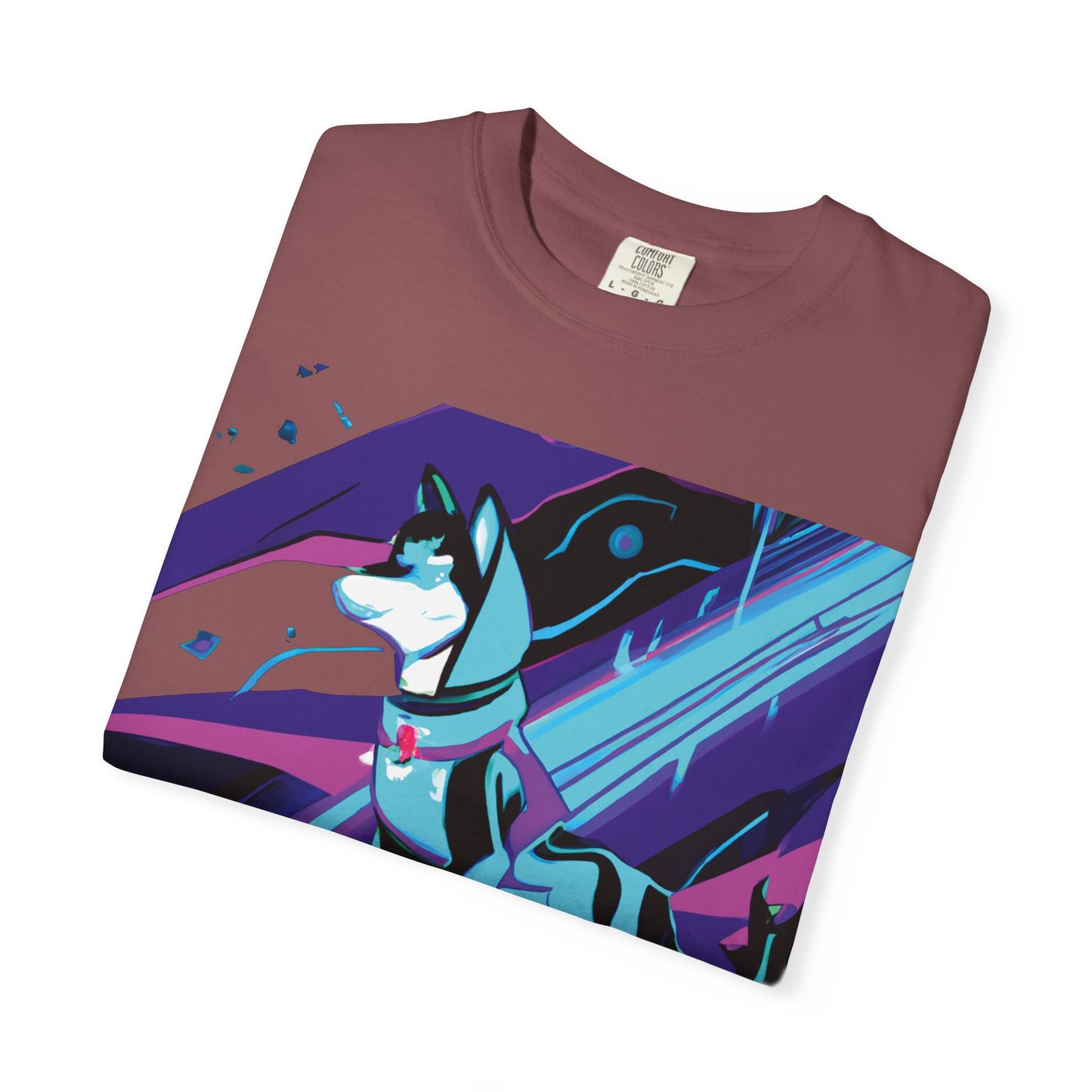 Arctic Husky Graphic T‑Shirt — Neon Cyber Wolf Design