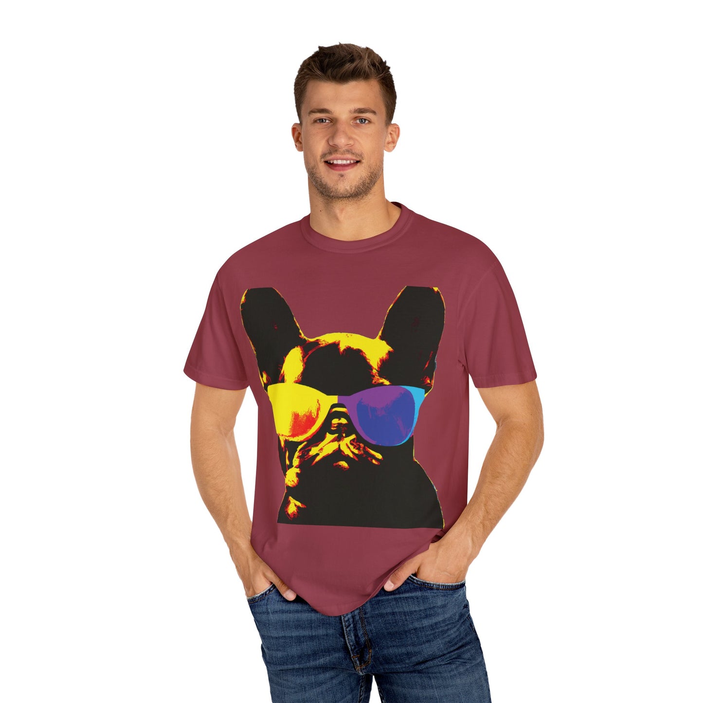 Colorful Sunglasses French Bulldog Tee (PlurOut.com Back Print)