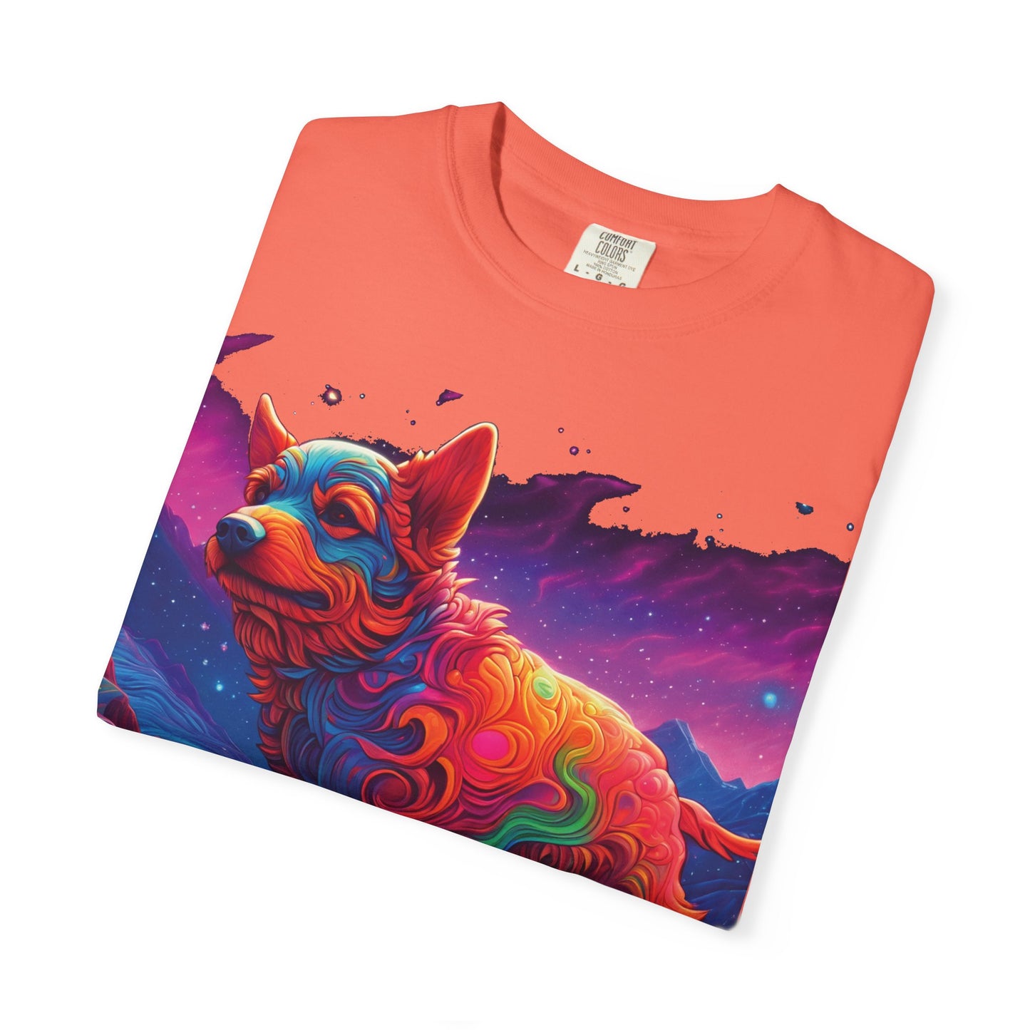 Psychedelic Fox Dog T-Shirt — Vibrant Neon Animal Art Tee (Includes PLURROUT.com Back Print)