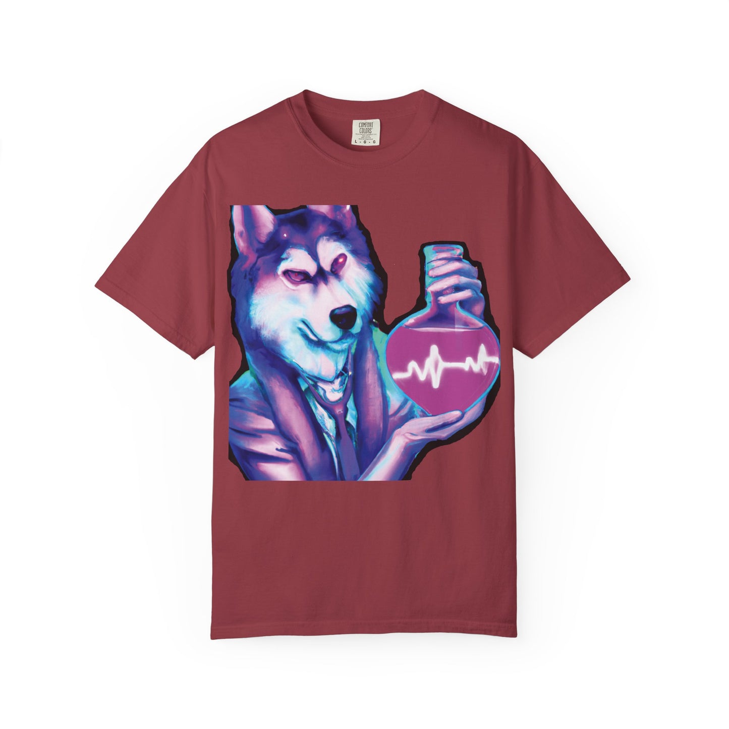 Husky Chemist T-Shirt — Neon Vial Heartbeat Graphic Tee