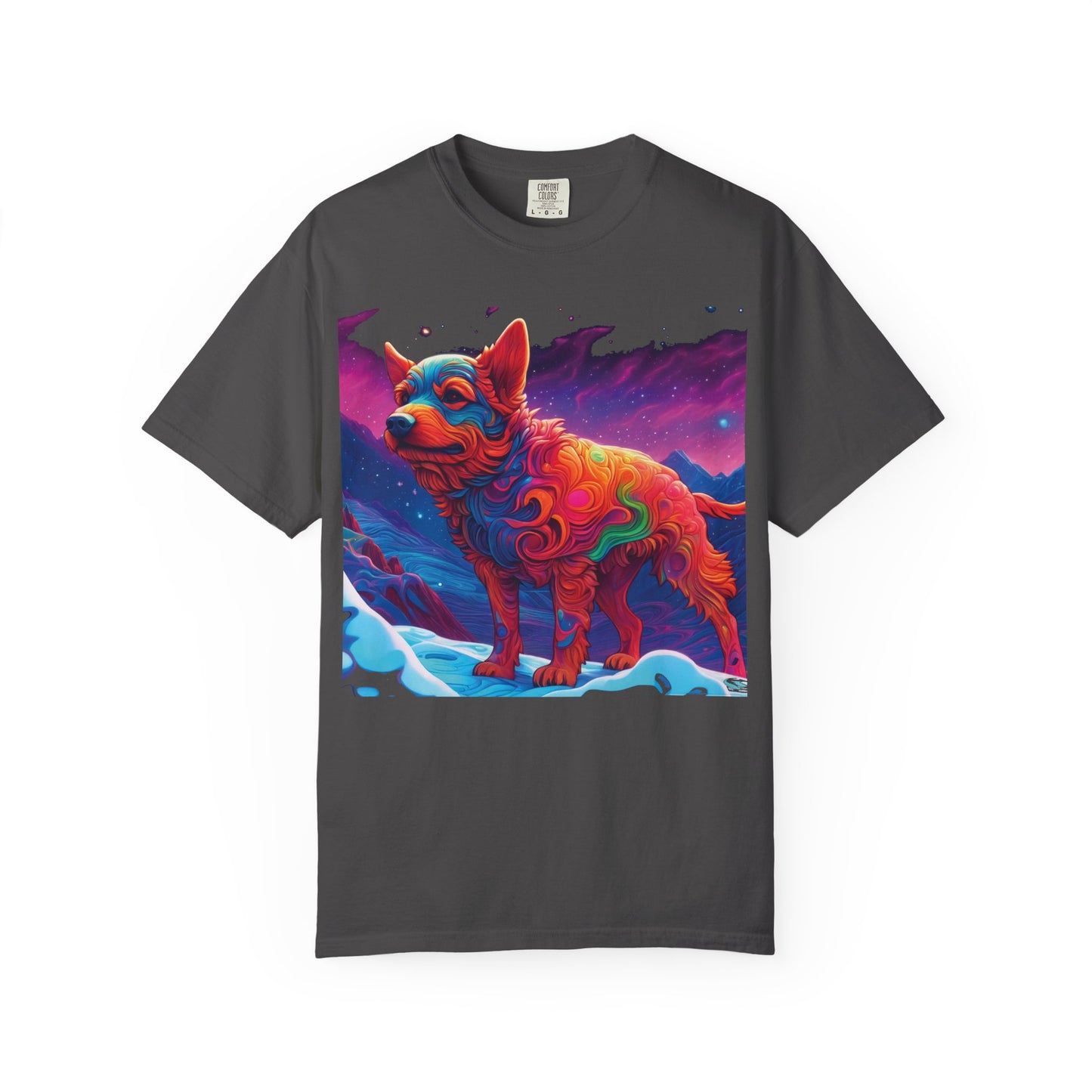 Psychedelic Fox Dog T-Shirt — Vibrant Neon Animal Art Tee (Includes PLURROUT.com Back Print)