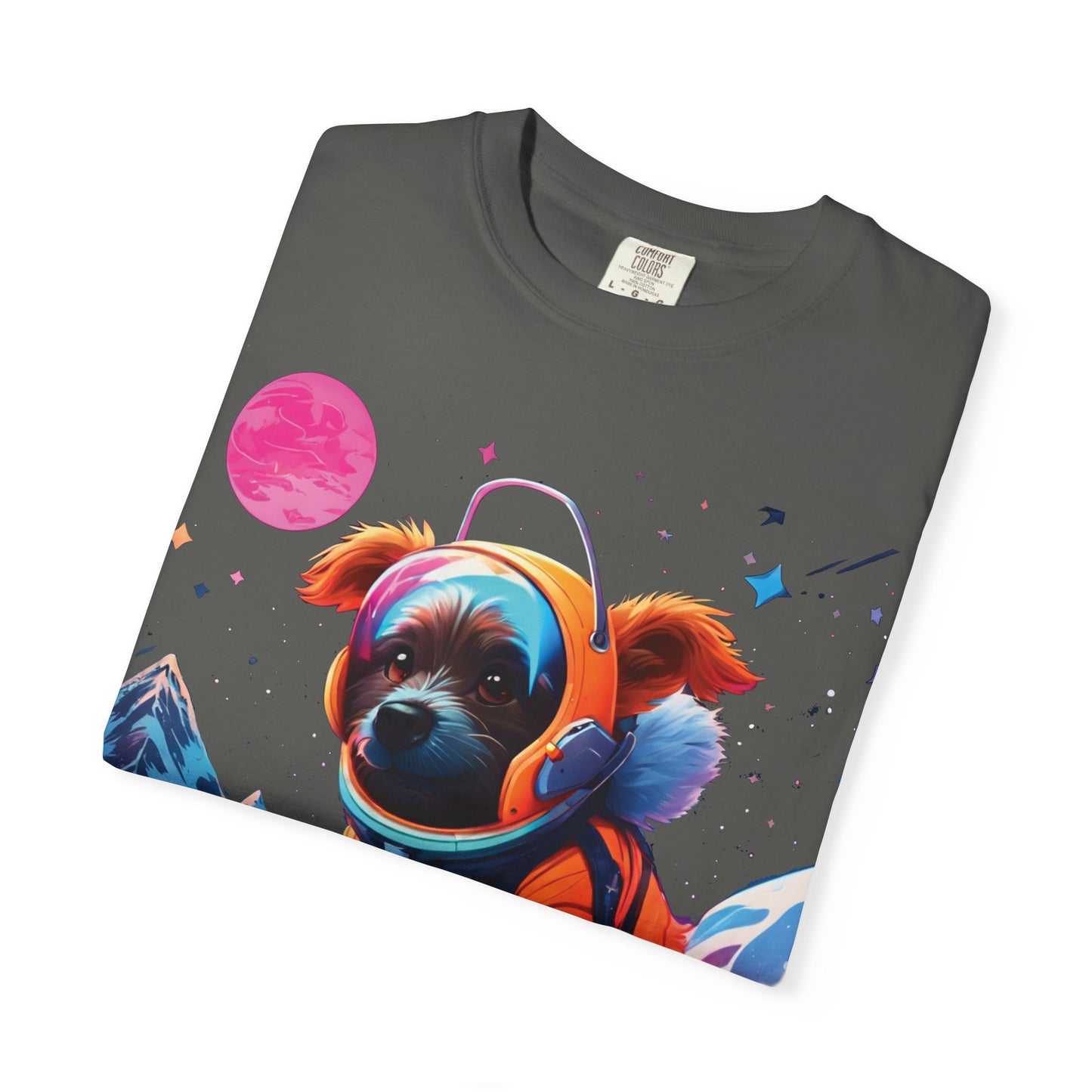 Astronaut Pug T-Shirt — Cute Space Dog Graphic Tee with PLUROUT.com Back Print