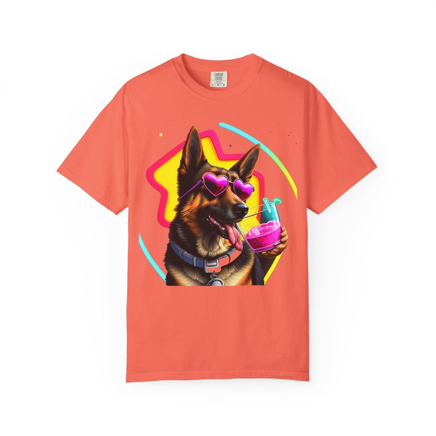 Dog Summer Tee — German Shepherd with Sunglasses & Drink