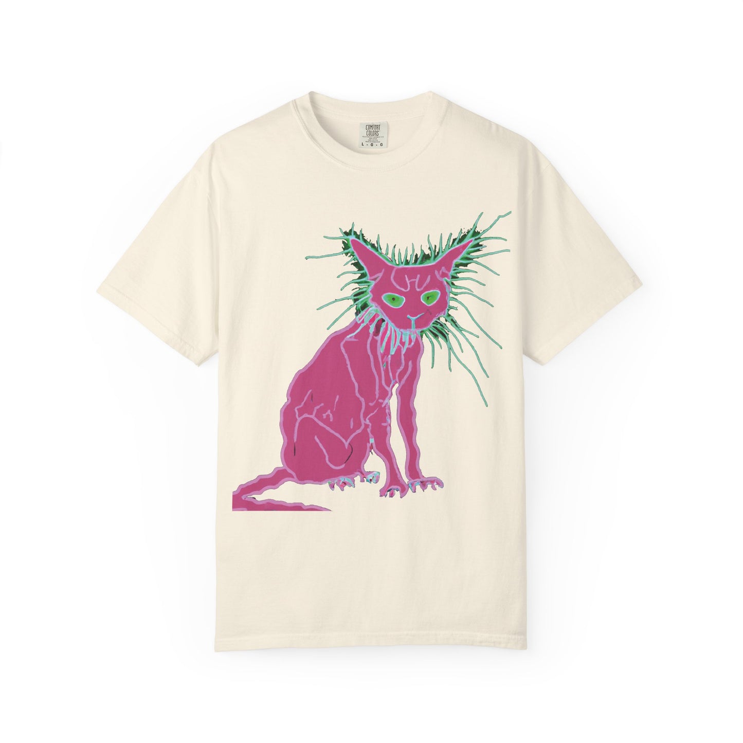 Sphynx Cat Graphic T-Shirt — Neon Pink & Green Punk Cat Design