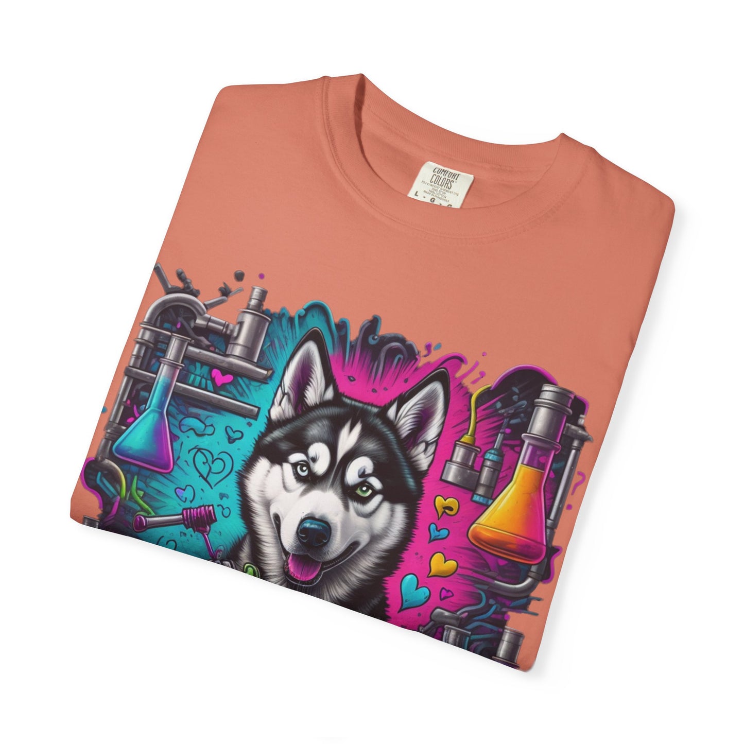 Husky Lab Graphic T-Shirt — Neon Science Dog Tee