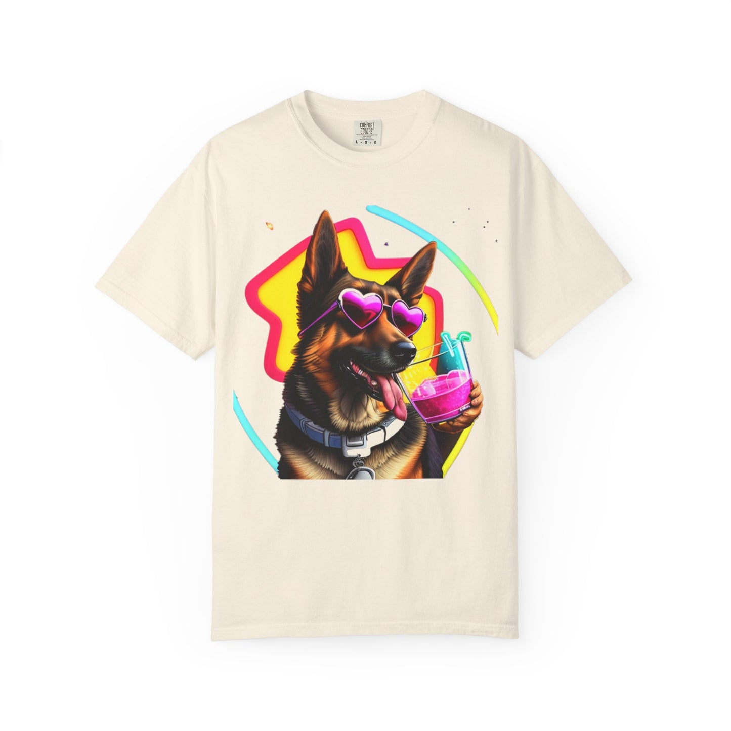 Dog Summer Tee — German Shepherd with Sunglasses & Drink