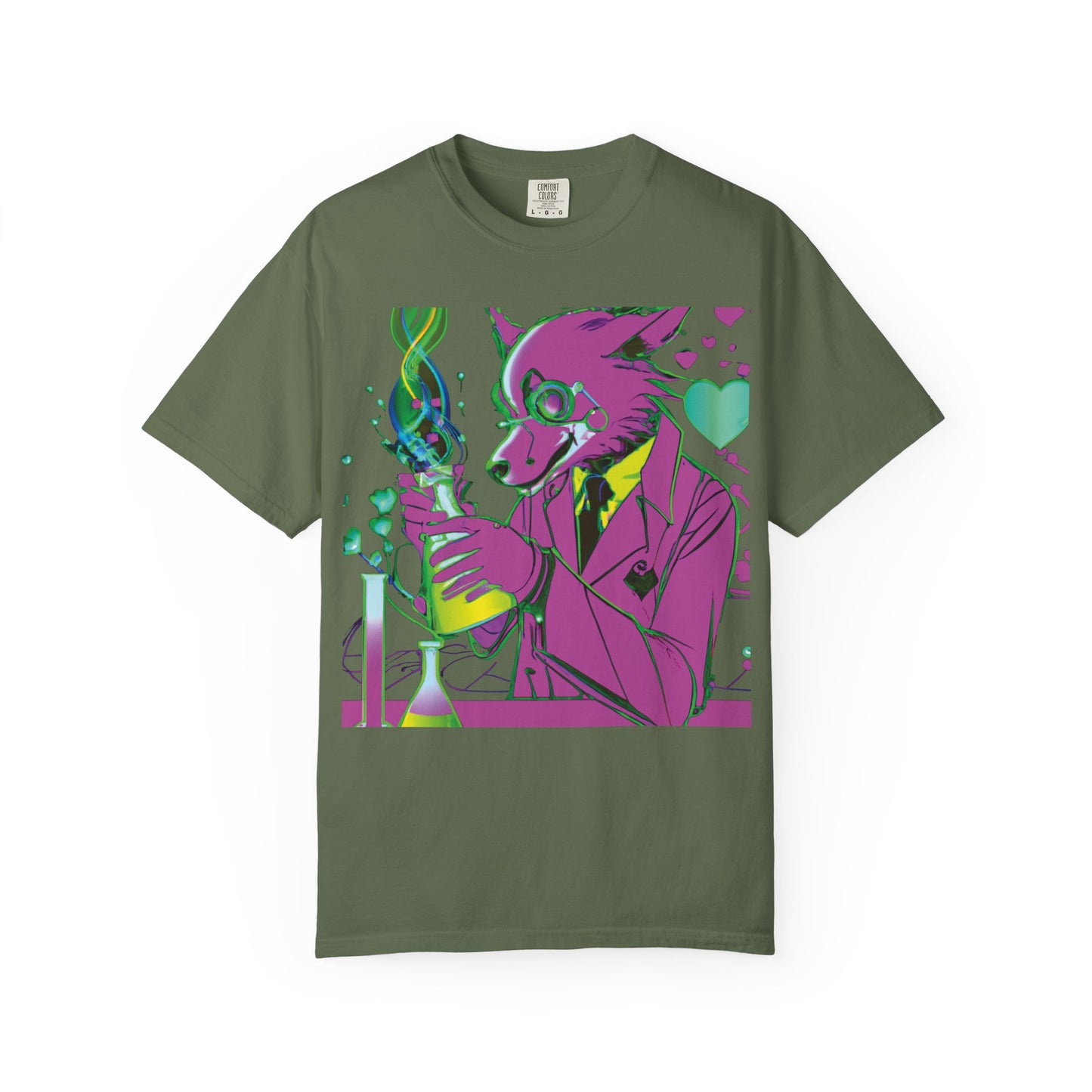 Wolf Chemist Graphic T-Shirt — Neon Vibe Animal Scientist Tee