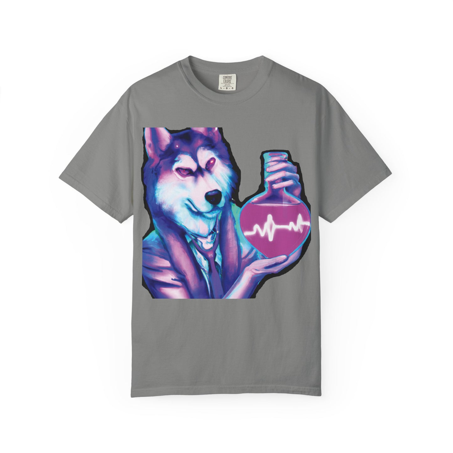 Husky Chemist T-Shirt — Neon Vial Heartbeat Graphic Tee