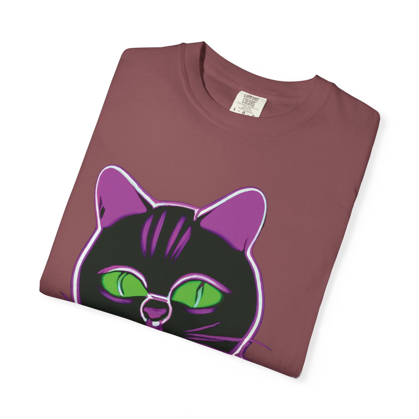 Neon Black Cat Graphic T-Shirt — Glow Green/Purple Cat Tee