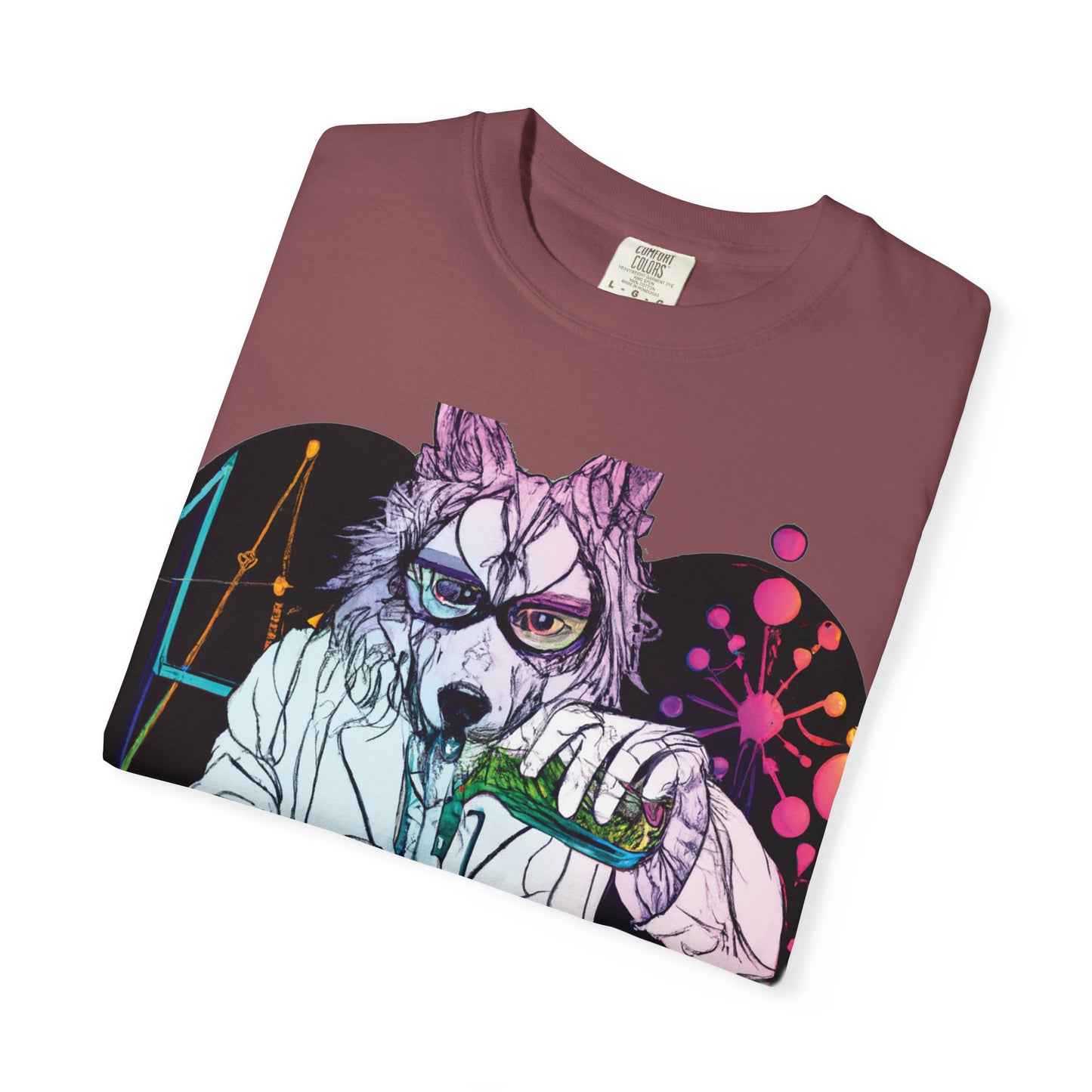 Science Wolf Heart T-Shirt — Colorful Mad Scientist Wolf Graphic Tee