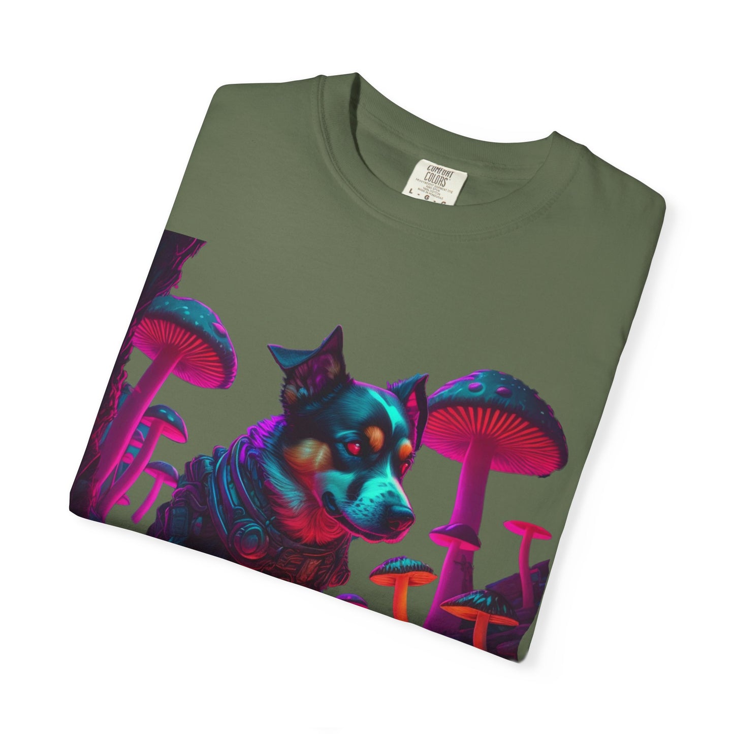Psychedelic Husky T-Shirt — Neon Mushroom Dog Graphic Tee
